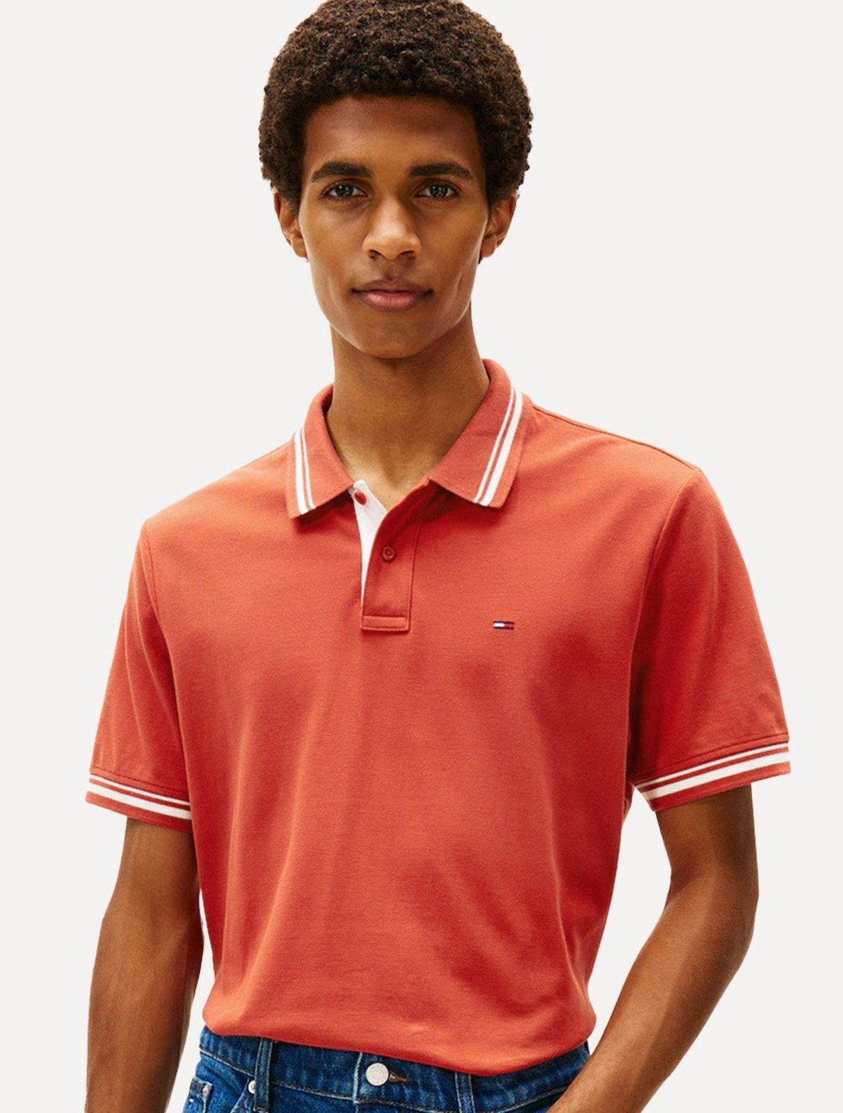 Camisa Polo Tommy Jeans Masculina Piquet Regular Tipped Laranja