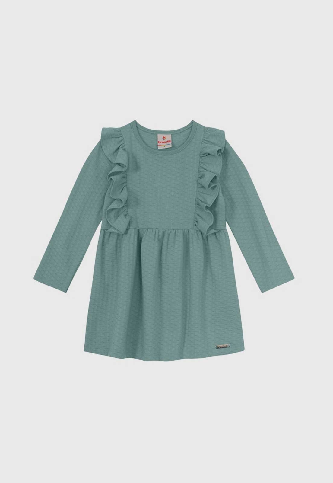 Vista 2 Vestido Brandili Babado Manga Longa Brandili verde