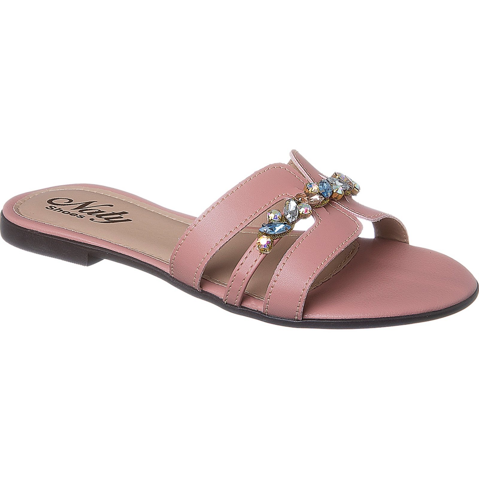 Sandália Rasteira H Nude Naty Shoes Flat Feminina Pedraria Frutacor 804