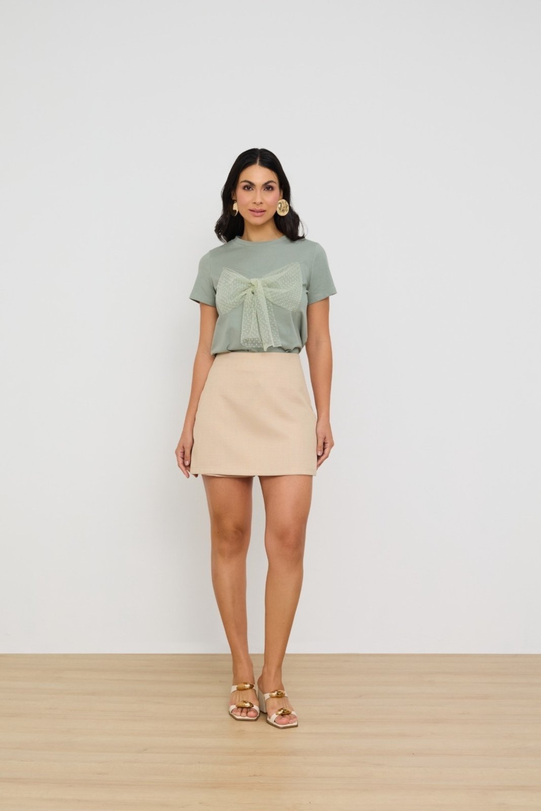 Short Saia Vanibele Linho Nude