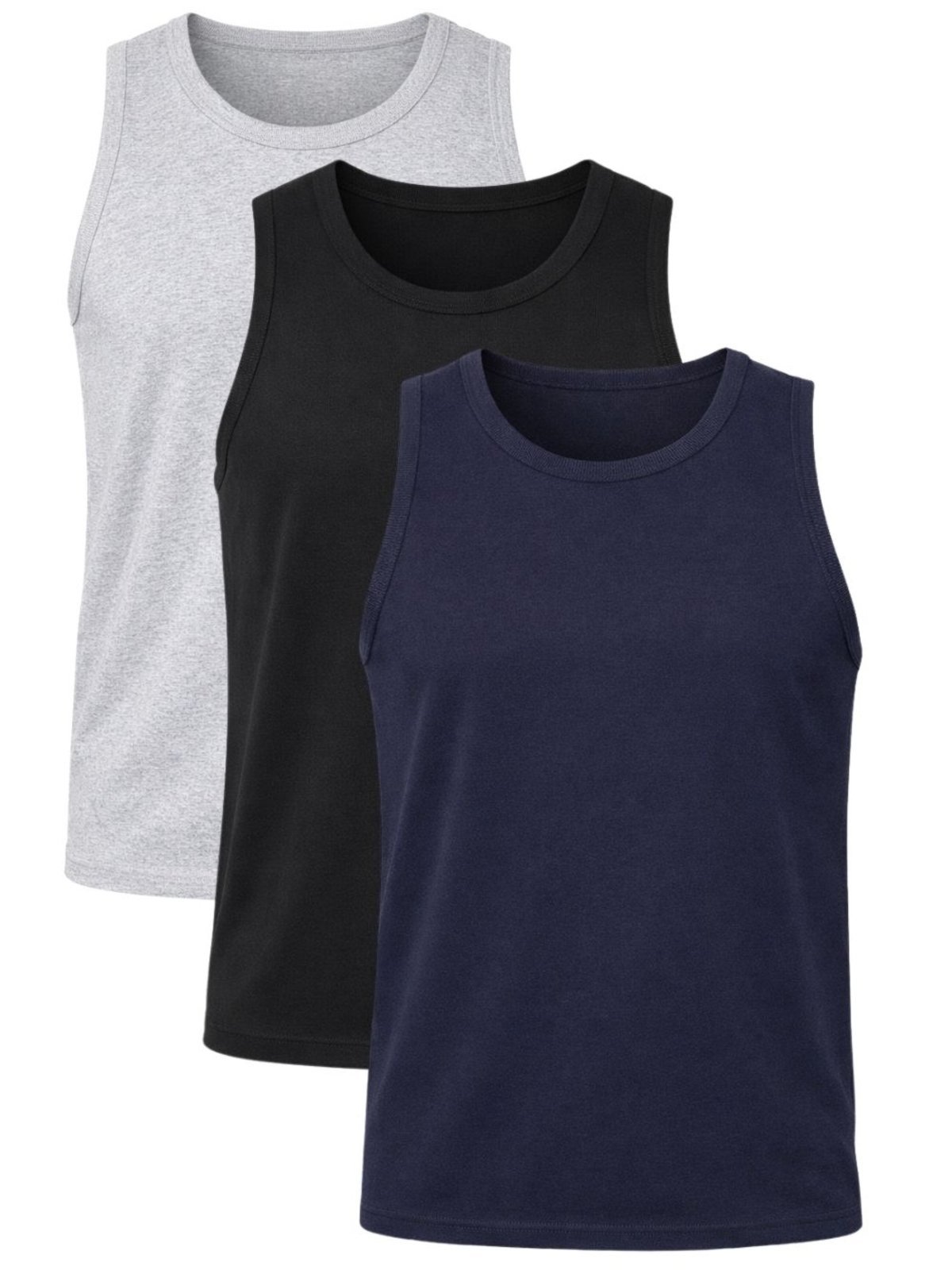 kit 3 Regatas Masculina Caneladas Básicas em Ribana Marinho, Preta e Cinza Crocker - 50737