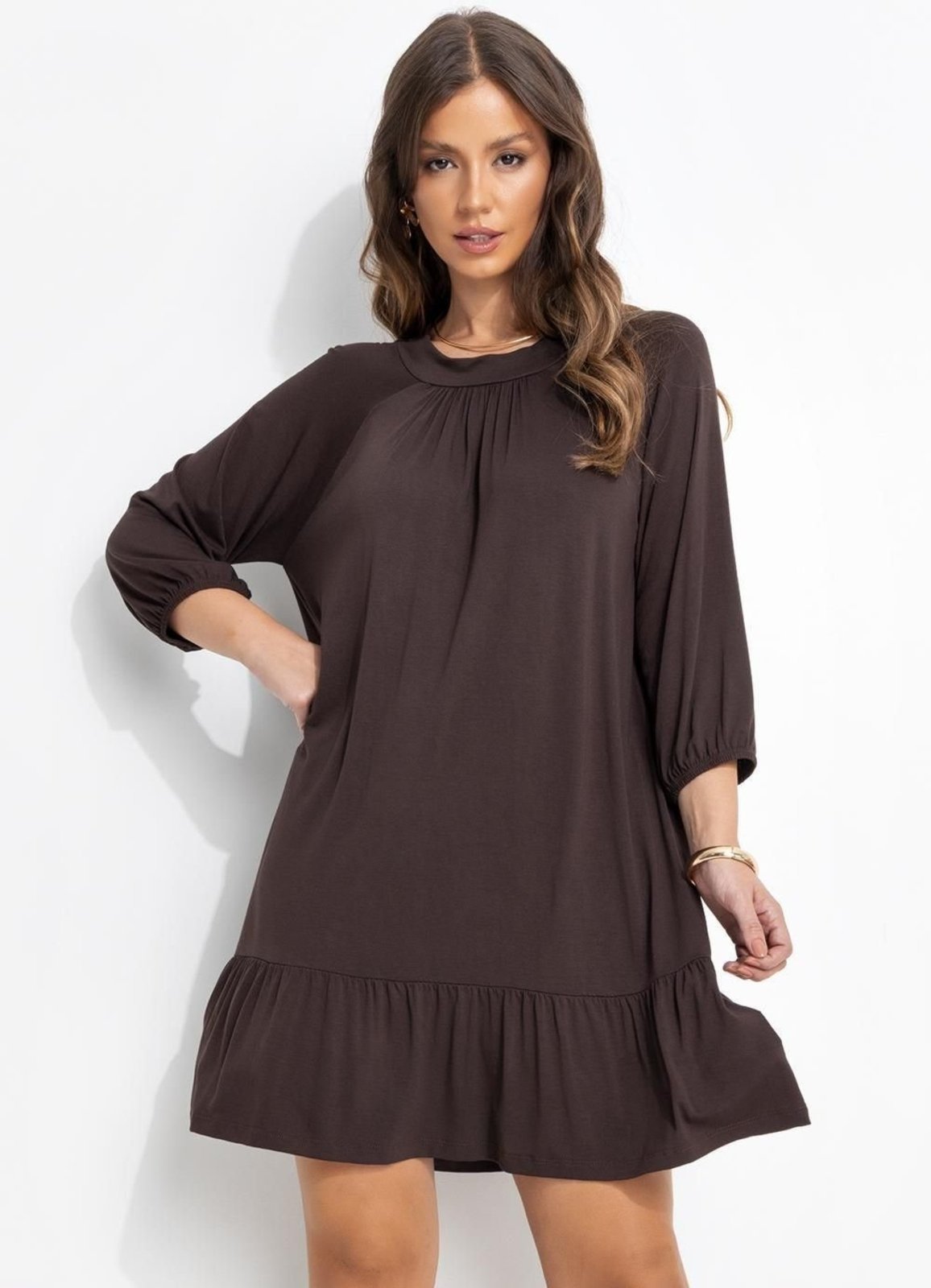 Vestido Malha De Viscose Marrom Quintess