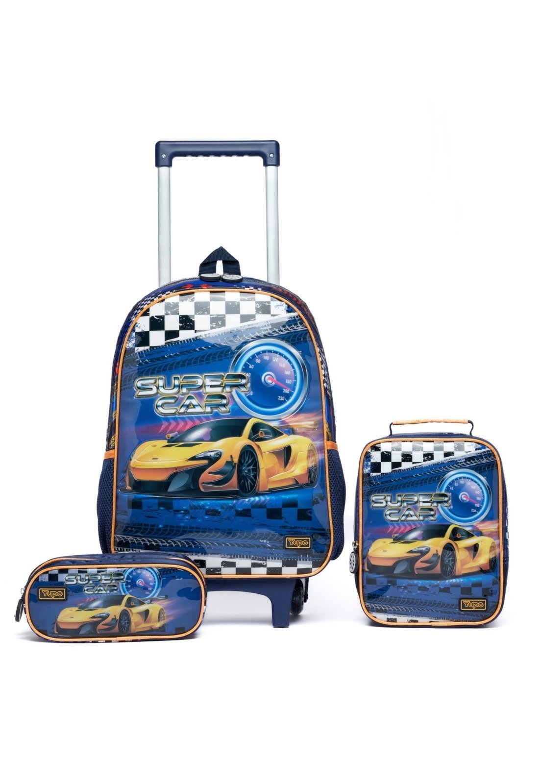 Infantil - Kit Mochila de Rodinha Estojo Lancheira Carrinho Resistente Espaçosa