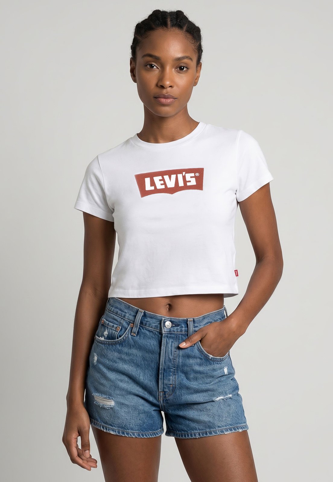 Camiseta Feminina Levis Cropped Logo Branca