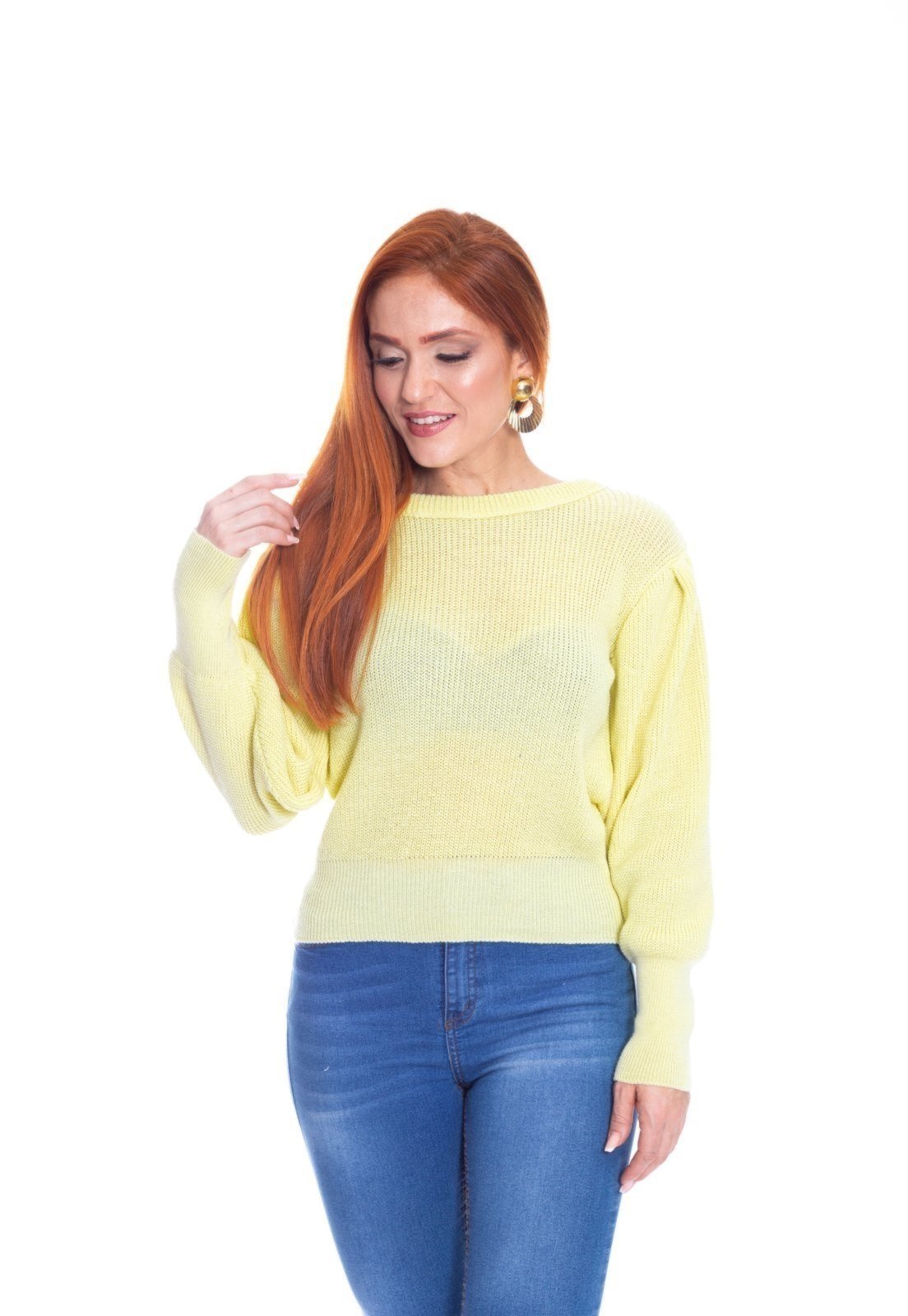 Blusa Moda Vício Tricô Manga Longa Princesa Amarelo