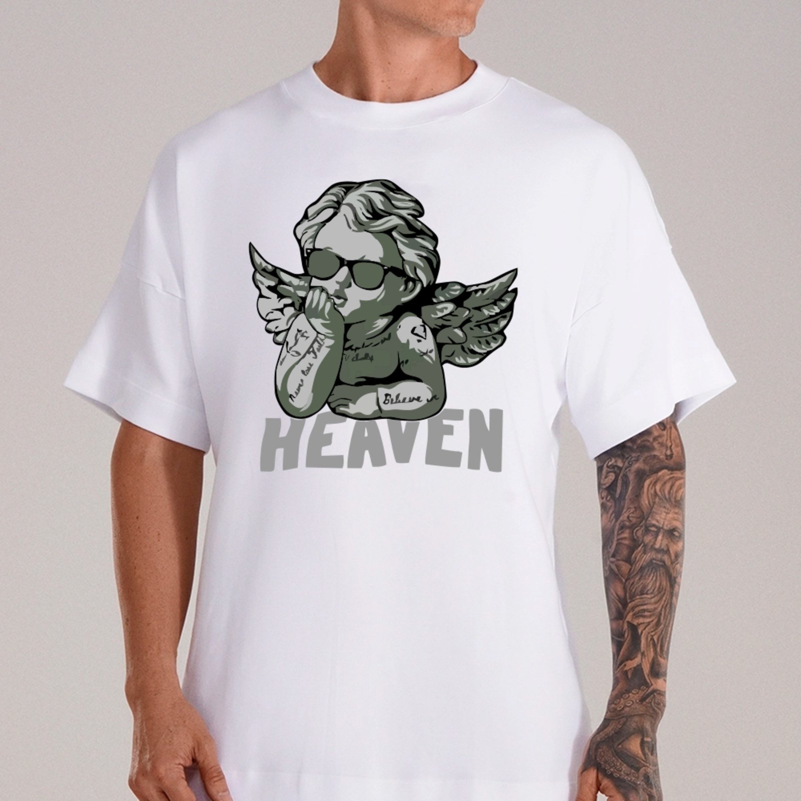 Camiseta Ousy Unissex Anjo Heaven Visual Exclusivo Premium Streetwear Oversized Branco