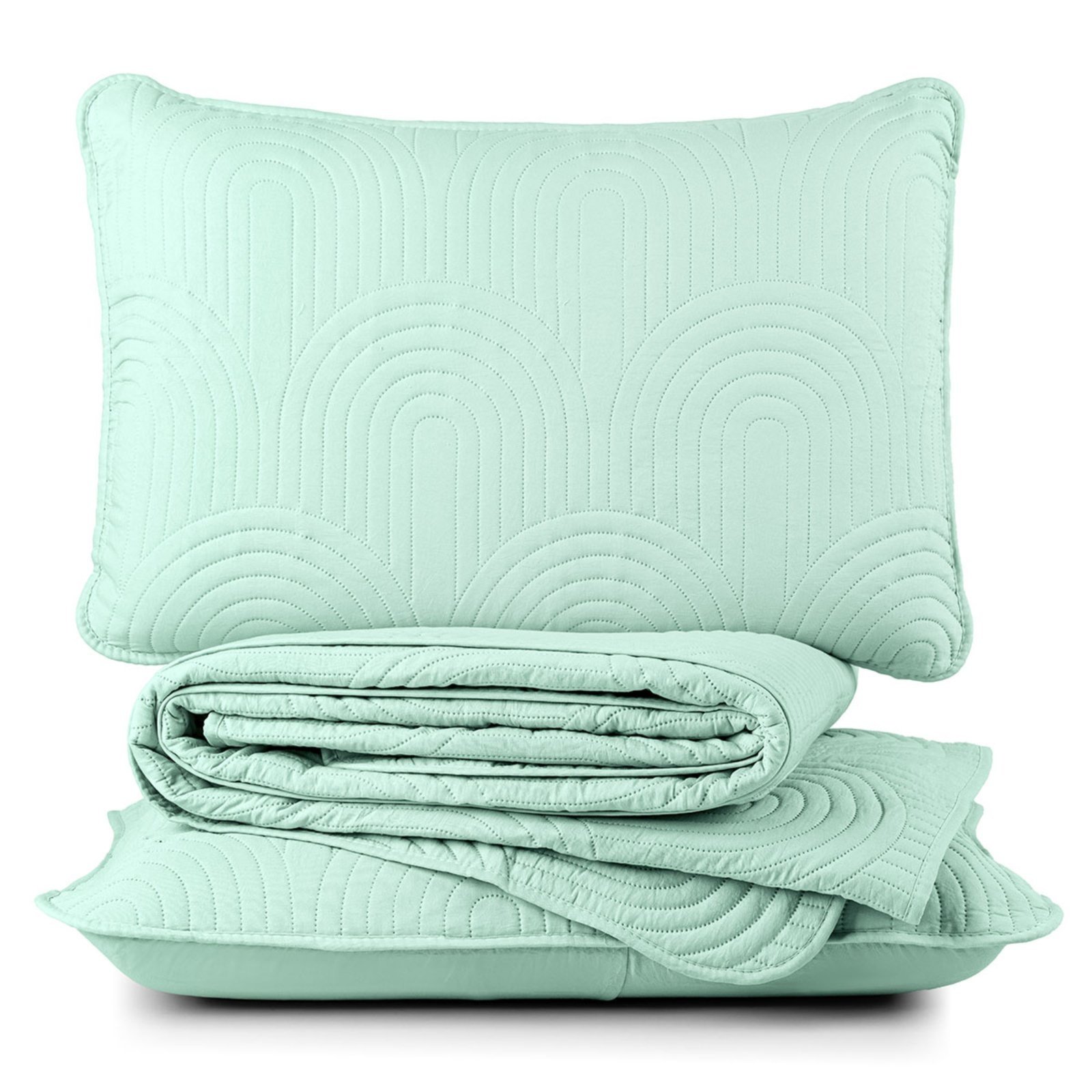 Kit Cobre Leito Colcha Casa Scarpa Arcos Casal Padrão Dupla Face Matelado 200 Fios 3 Peças Verde