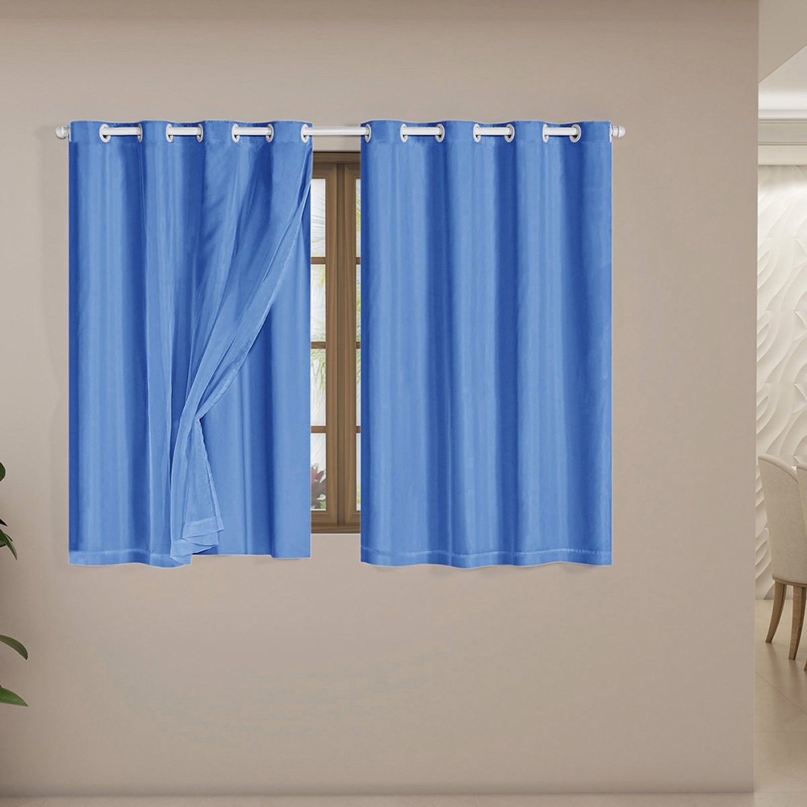 Cortina Daily Varão 1,5M Blackout PVC Com Voil 2,00mx1,40m Sala Quarto Azul