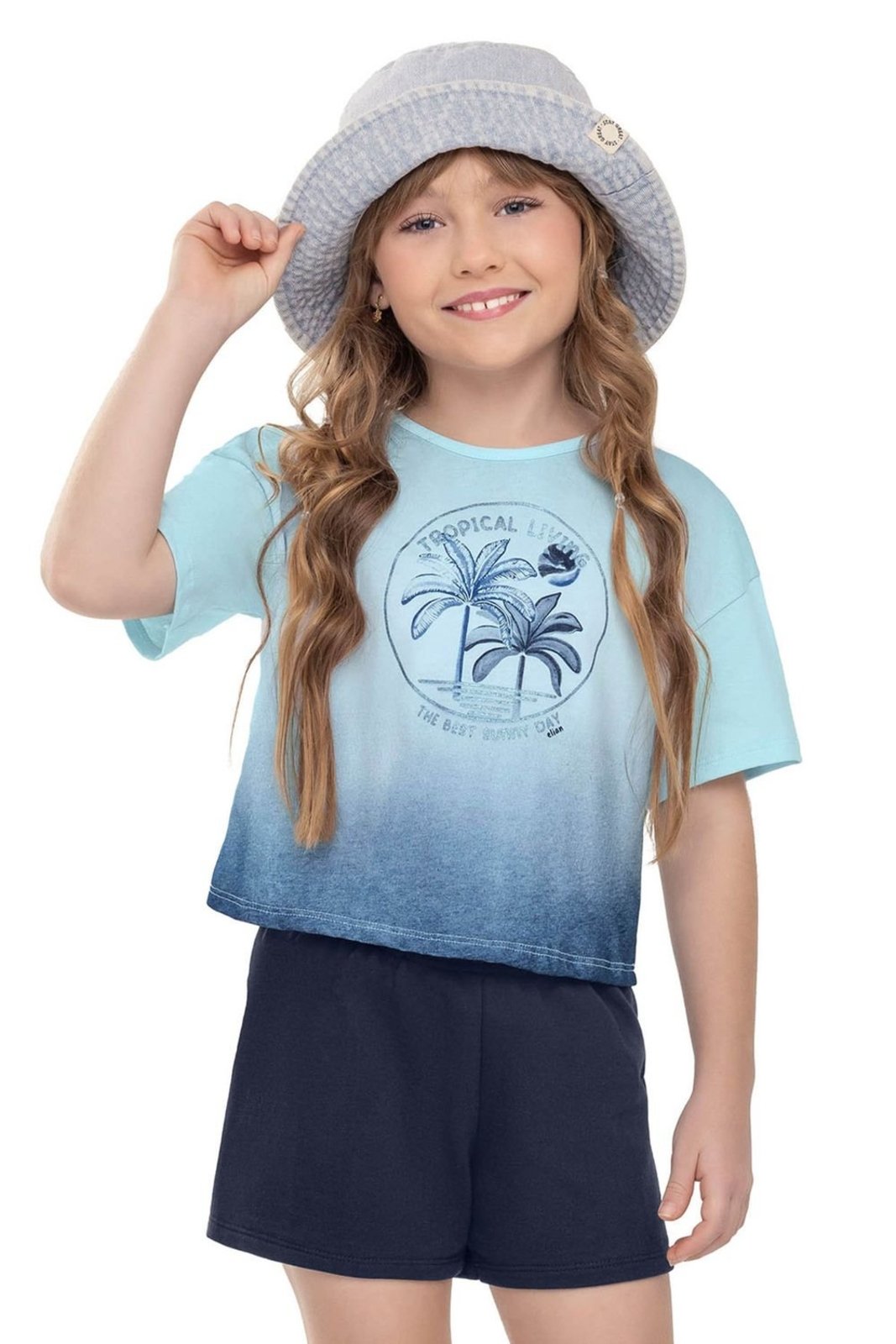 Infantil - Conjunto Menina Degradê Tropical Elian Azul