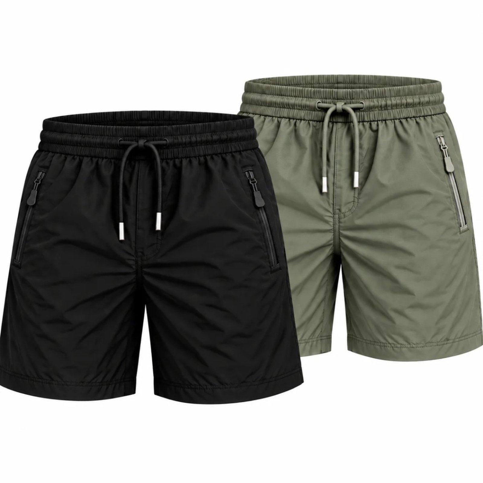 Kit 2 Bermudas Masculinas Esportivas Poliamida com Bolsos de Zíper Preto