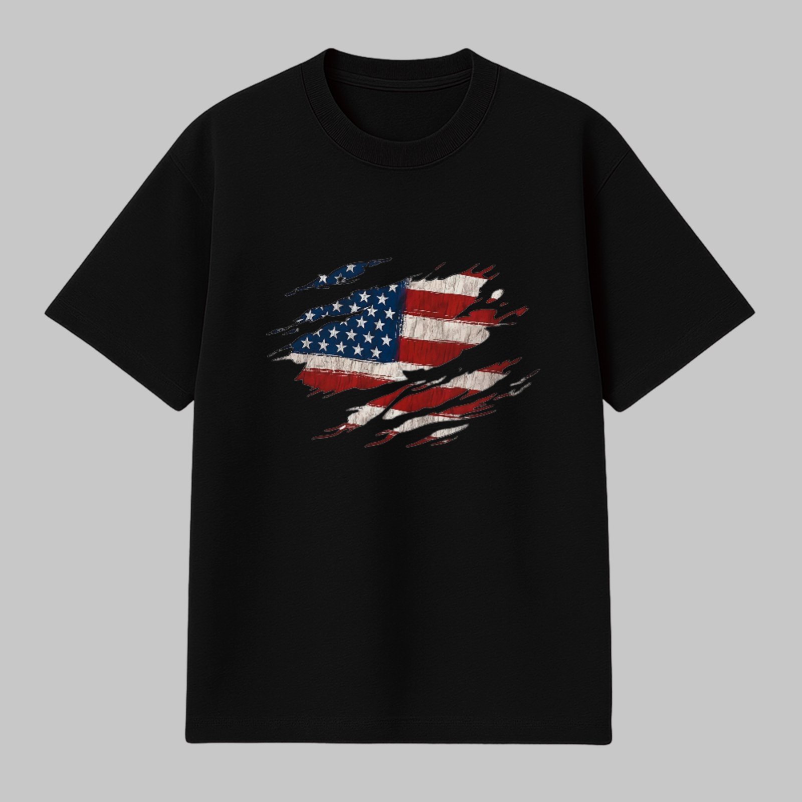 Camiseta Básica Bandeira Americana Vintage Unissex Preto
