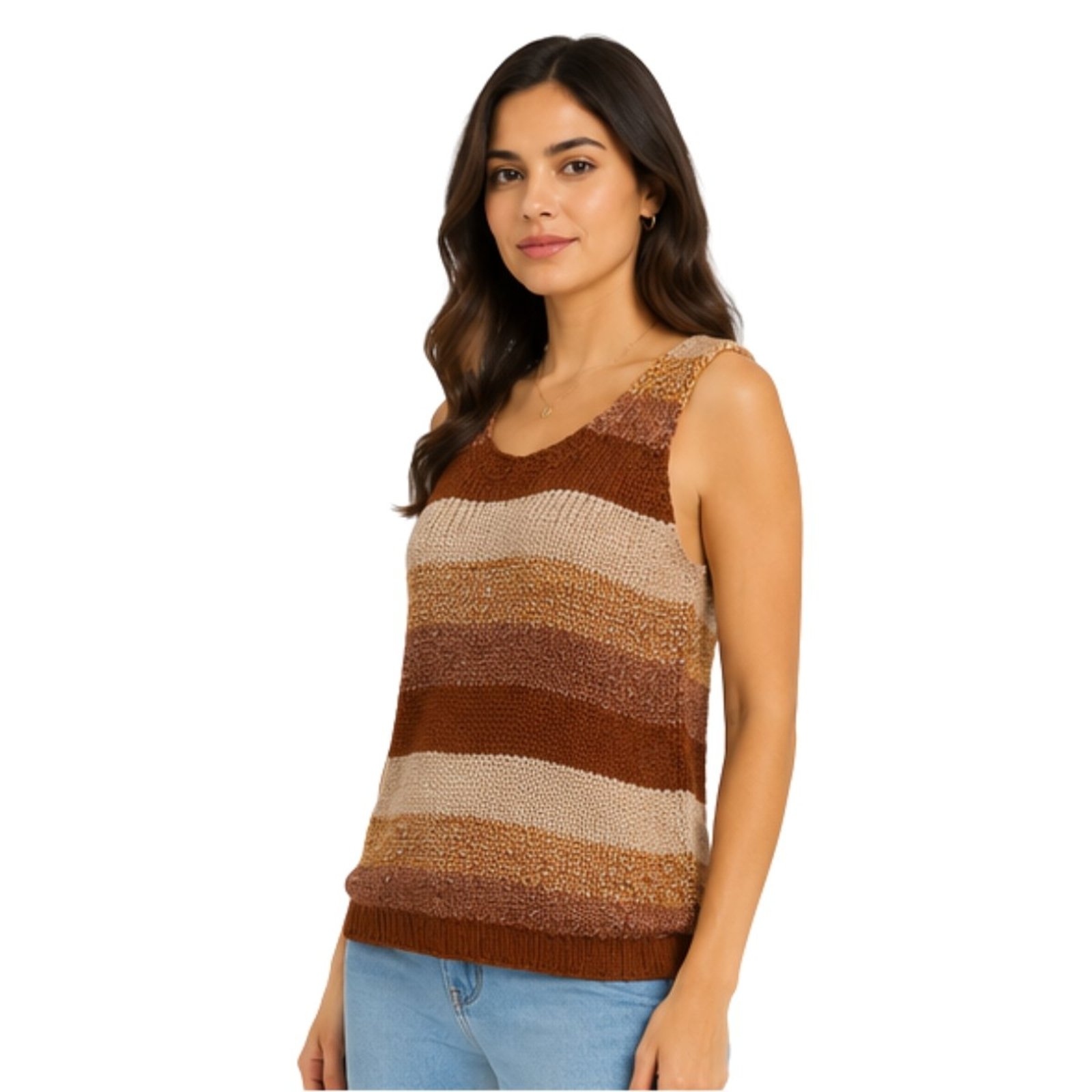 Regata Feminina Tricô Listrada Modal Casual Fashion Inverno Multicolor