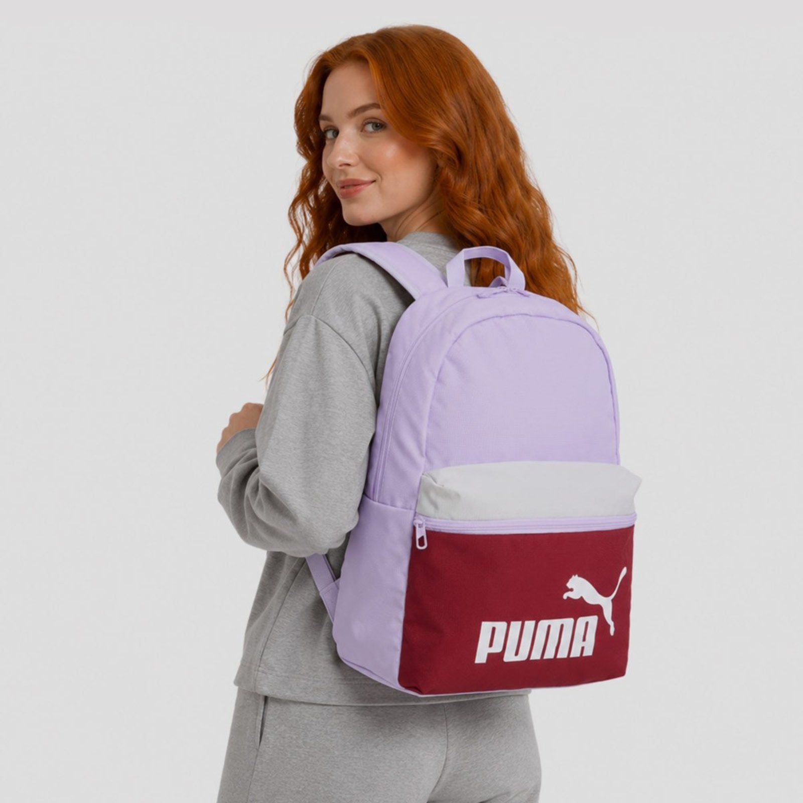 Mochila Puma Phase Color Block Lilás e Vermelha