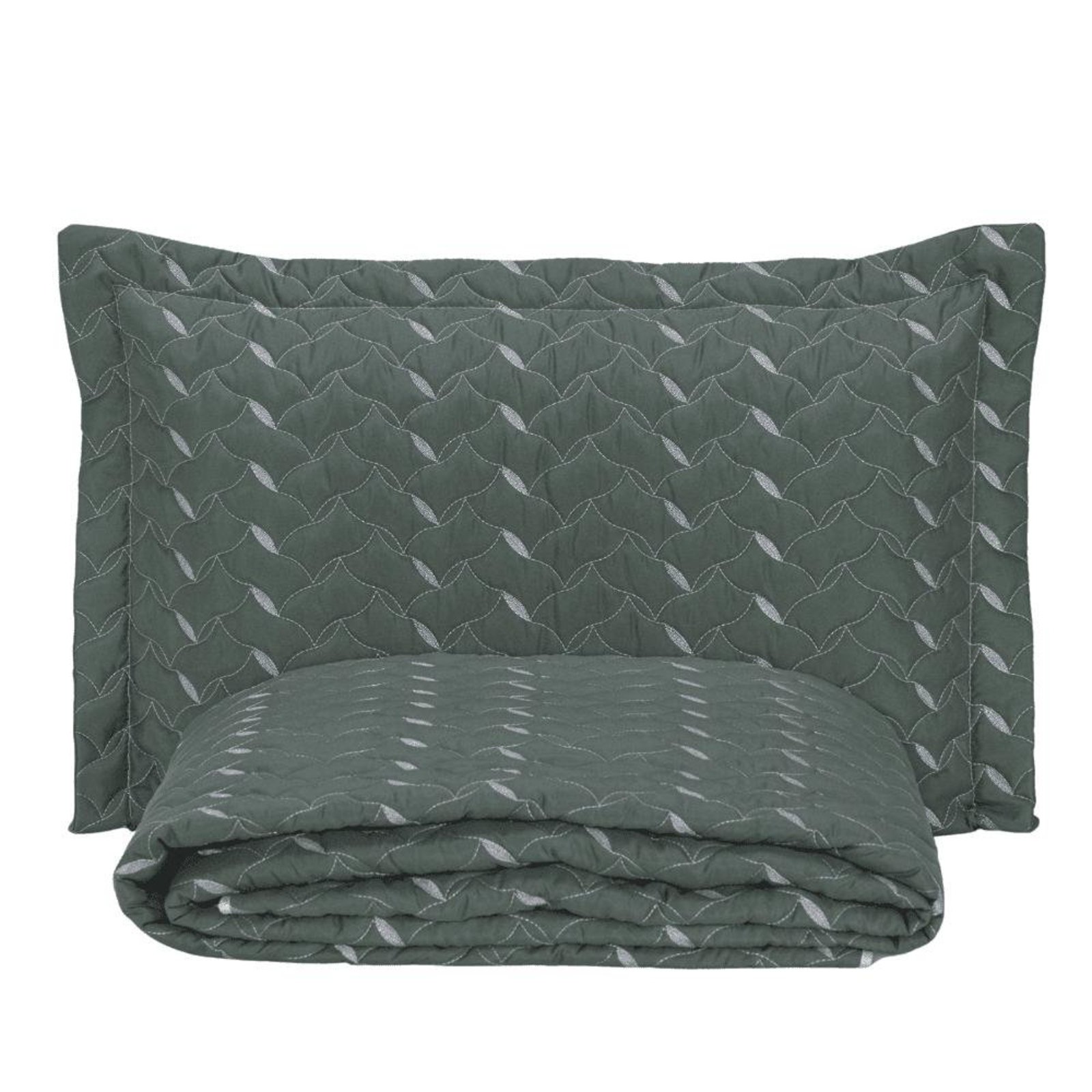 Cobre Leito Solteiro Heitor Bordado Hipercal 400 Fios 2 Peças - Verde Militar - 100% Poliéster