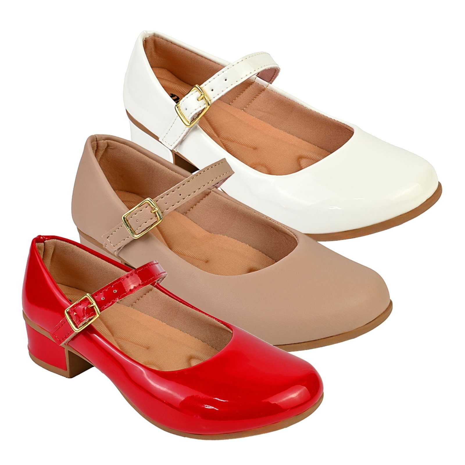Infantil - Kit Com 3 Pares Sapatilha Feminina De Menina Boneca Do 28 Ao 36 101 - VERMELHO E NUDE FOSCO E BRANCO 001