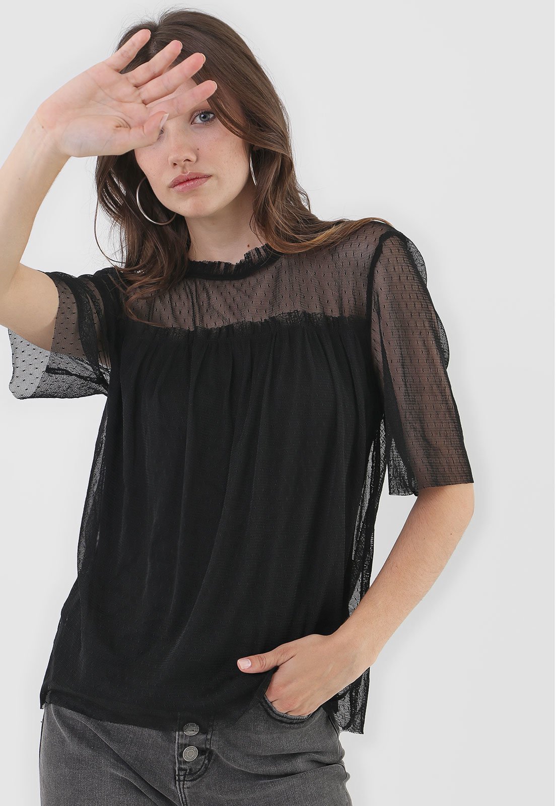 Blusa 2ND Floor Tule Little Dots Preta