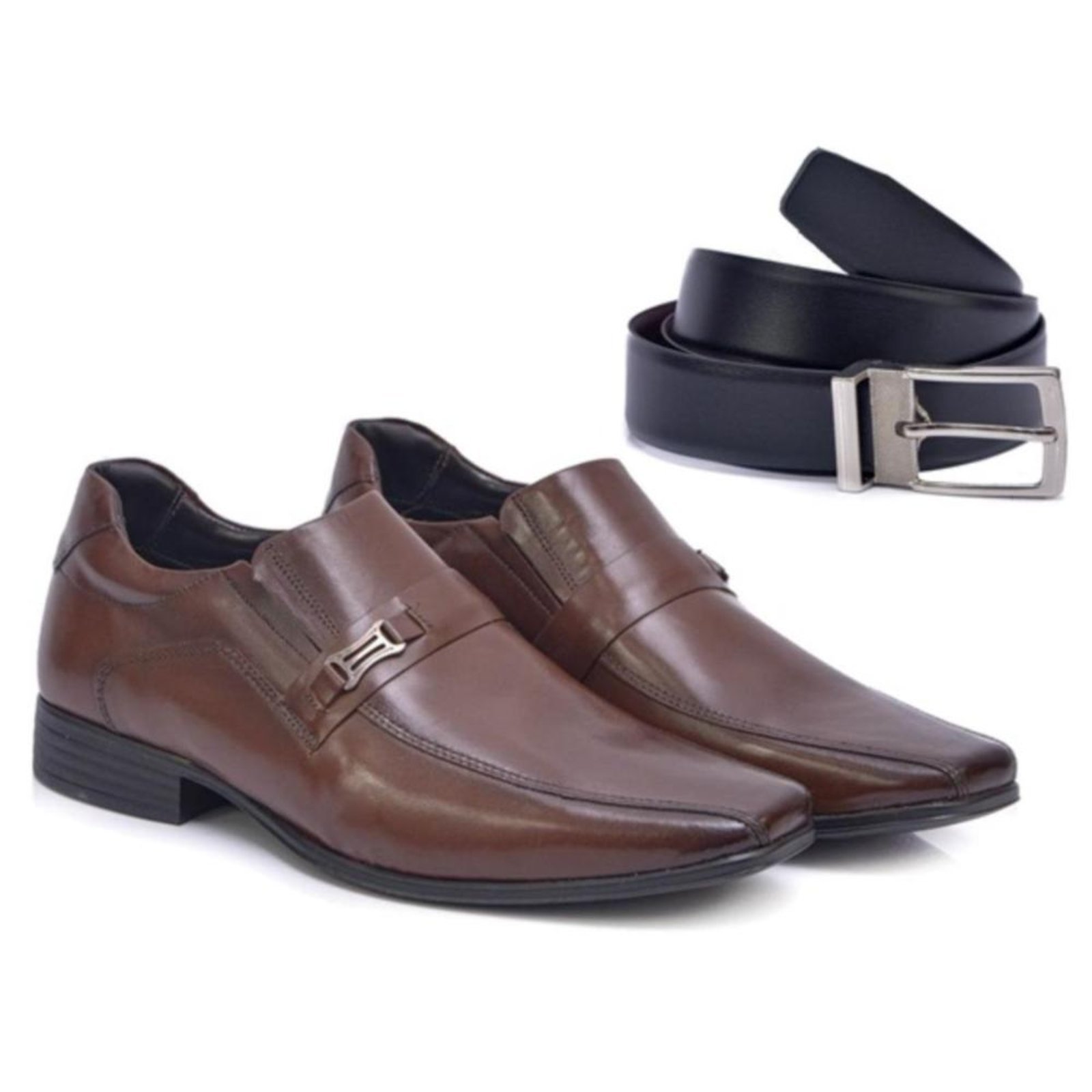 Kit Sapato Social Masculino Couro + Cinto Dupla Face