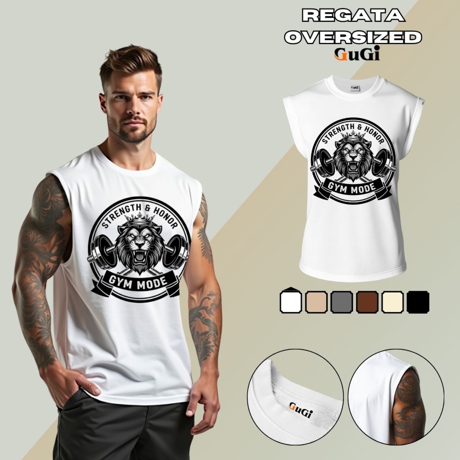 Regata Masculina GuGi Muscle Machão Estampada Academia Treino Fitness Algodão 30.1 Branco