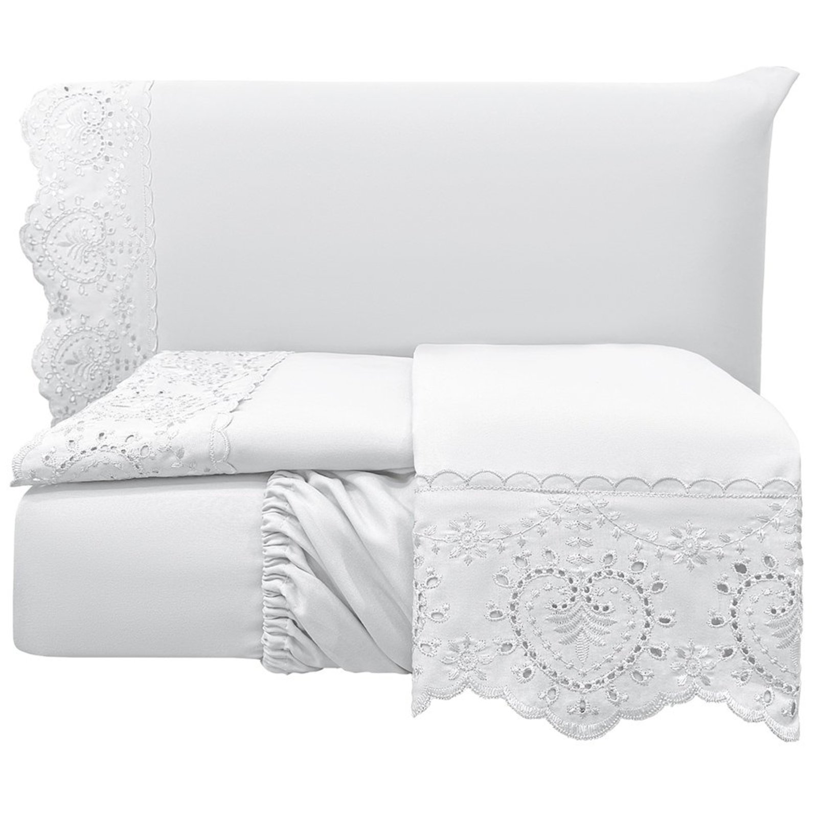 Jogo de Cama Lençol Queen Nupcial Percal 300 Fios 4 Peças - Branco - 100% Poliéster