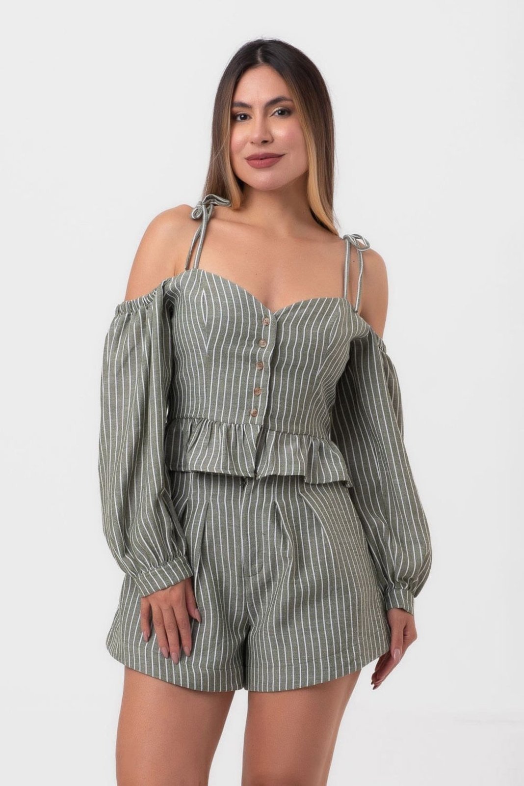 Blusa péplum ombro a ombro verde pequiá