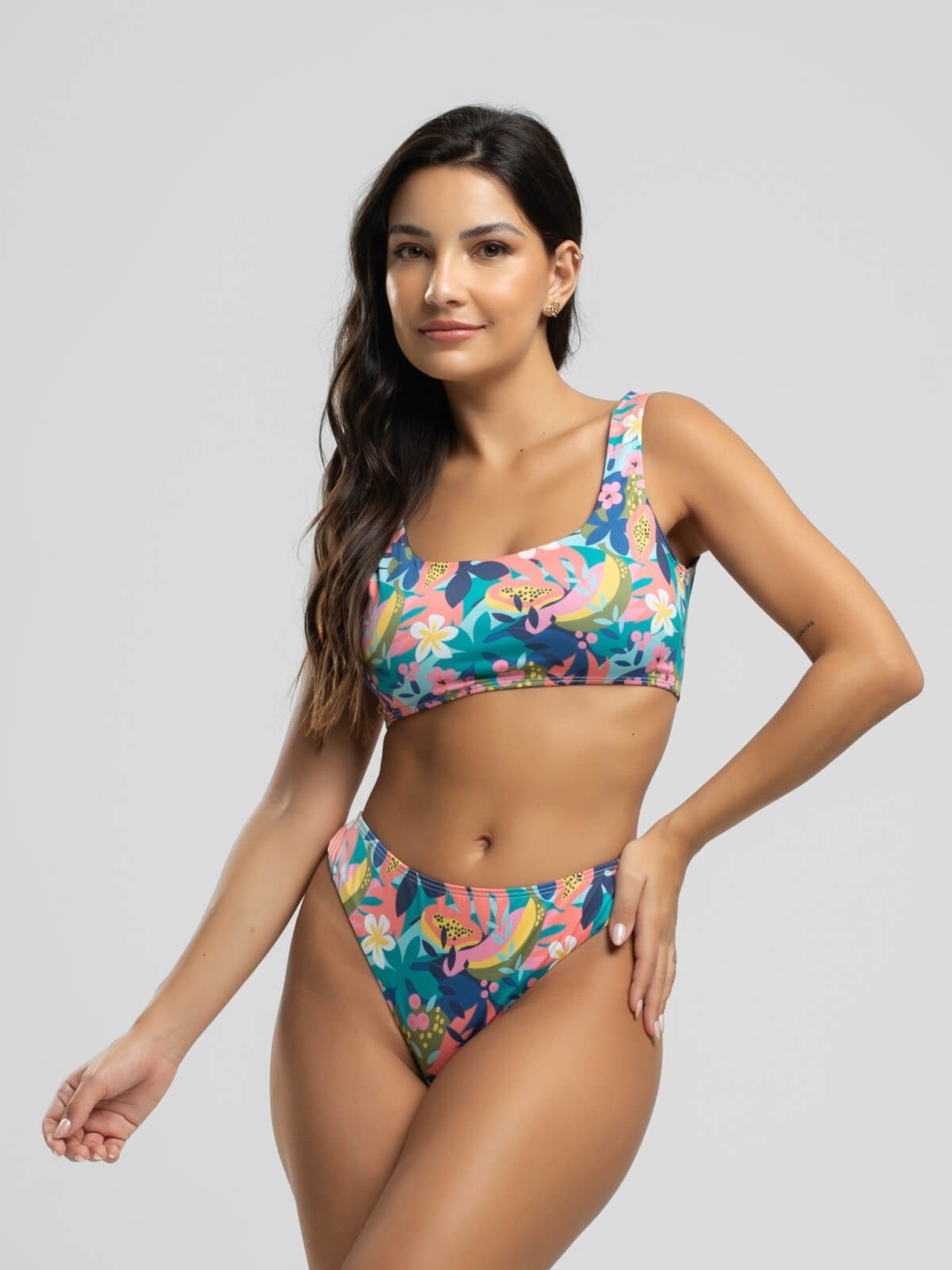 Biquini Regata Calcinha Fio Duplo Estampado Proteção Uv 50+ Vicbela Flor