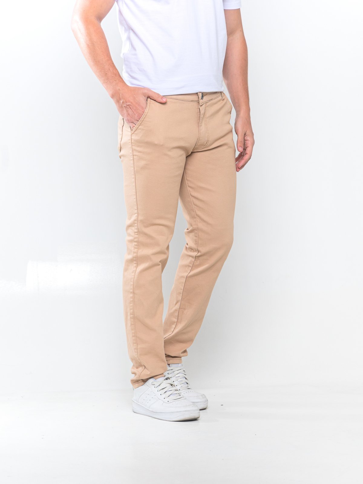 Calça Sarja Masculina Kovali Skinny Com Elastano Moderna Confortável Para O Dia A Dia Bege