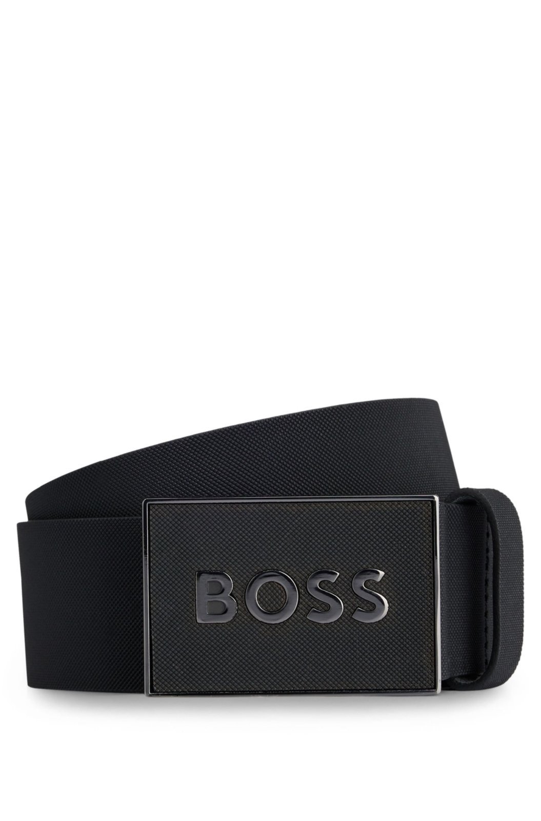 Vista 2 Cinto Com Fivela De Placa Em Couro Italiano Boss preto Boss preto