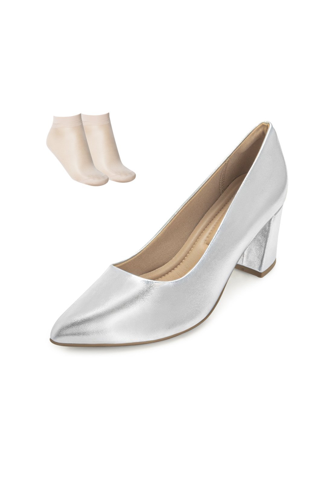 Scarpin Salto Piccadilly e Meia PD25-74513 Prata
