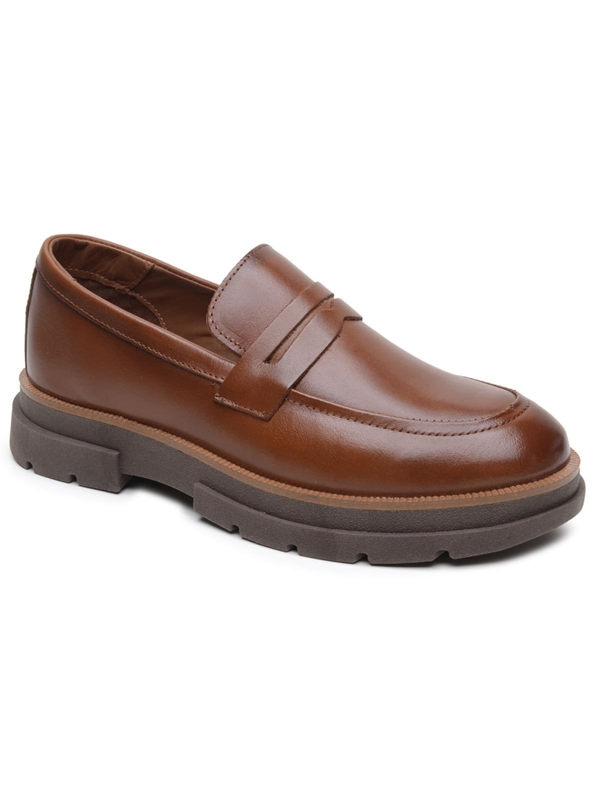 Mocassim Brook Eleva Couro Sola Tratorada Robusta Masculino Caramelo