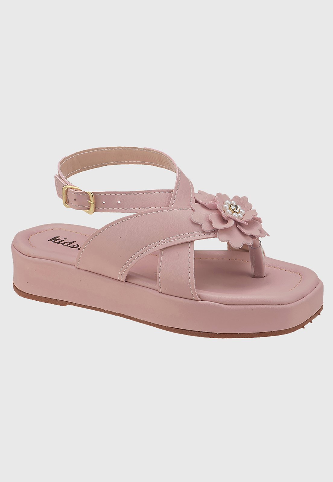 Infantil – Sandália Menina Plataforma Flat Rosa com Flor tep