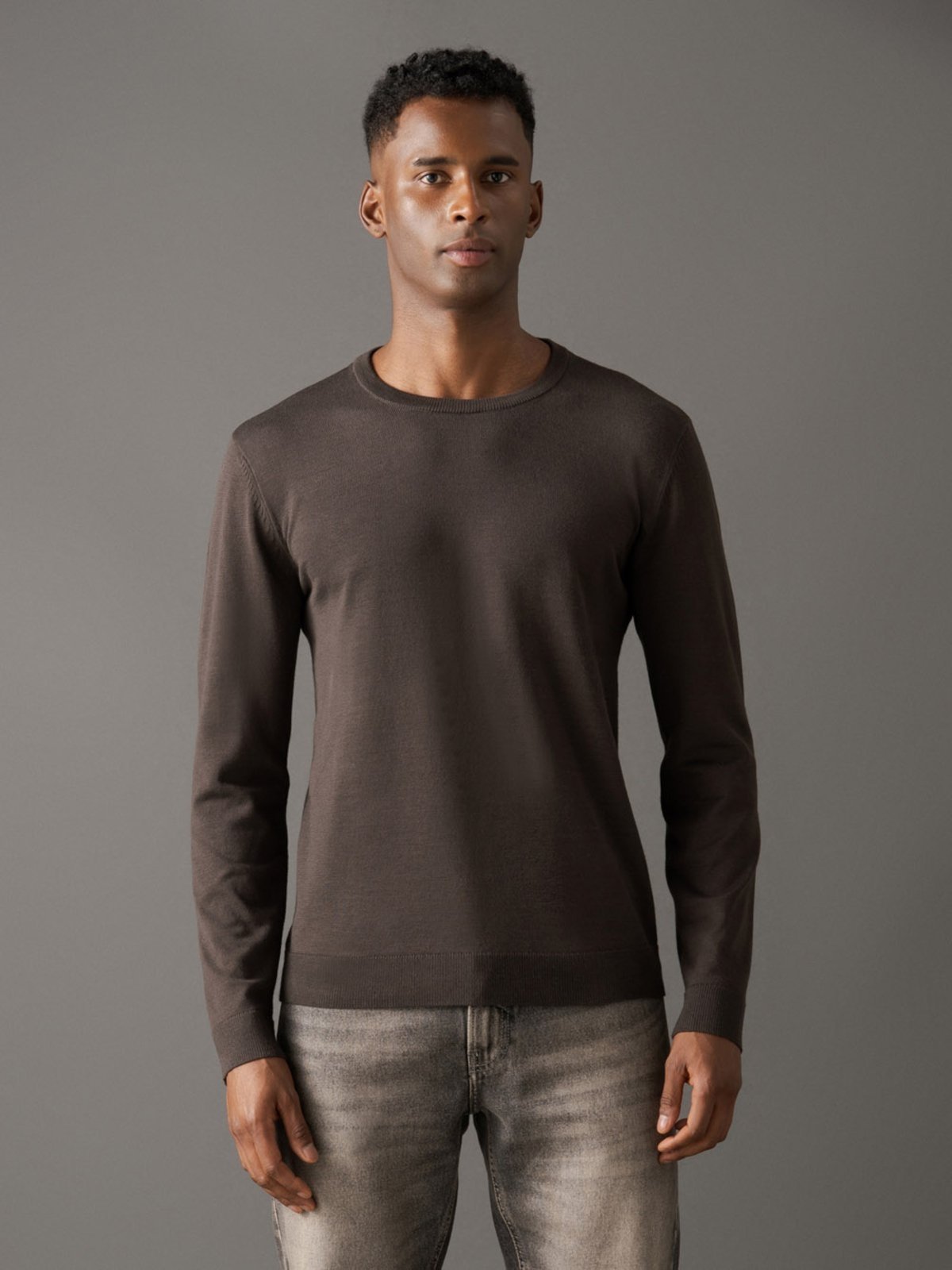 Tricot Masculino Gola Careca Viscose Calvin Klein Jeans - Cafe Calvin Klein Jeans