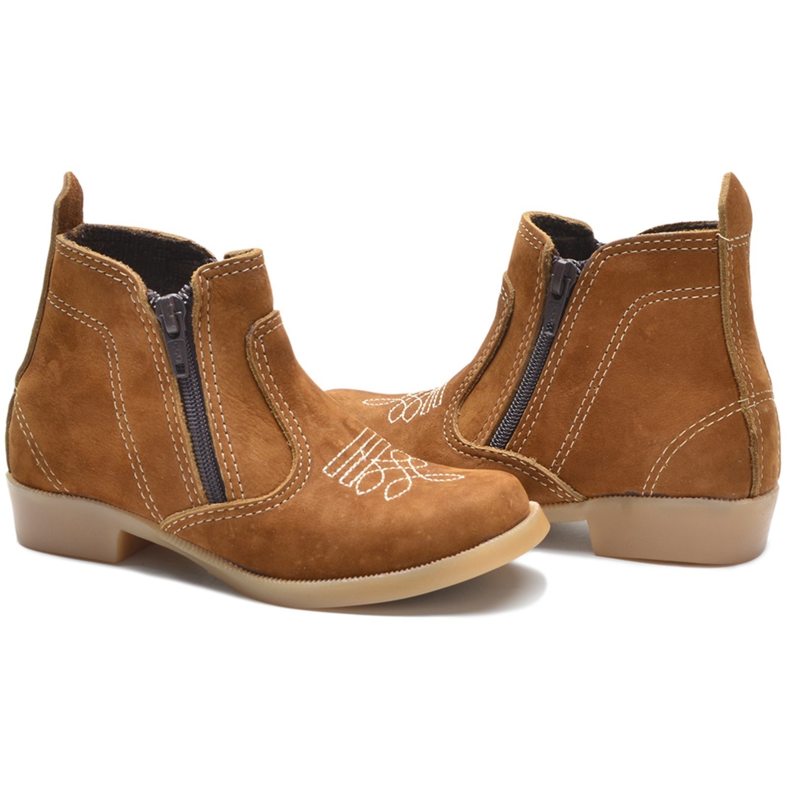 Vista 3 Infantil - Bota Country Botina de Couro Com Ziper Bege Lavini Shoes caramelo Lavini Shoes caramelo