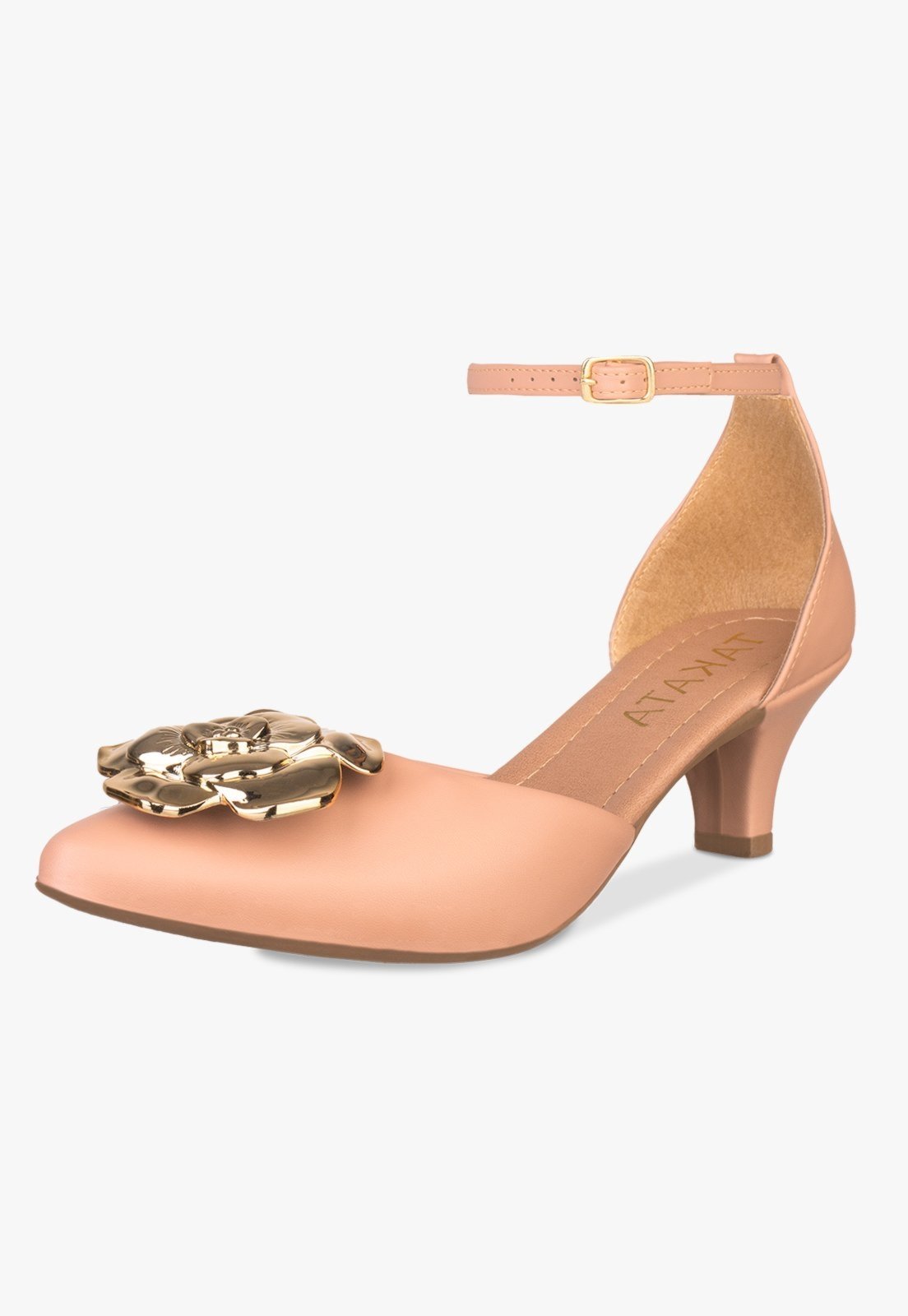 Scarpin Feminino Takata Salto Baixo Fino Salomé Sapato Boneca Flor Nude