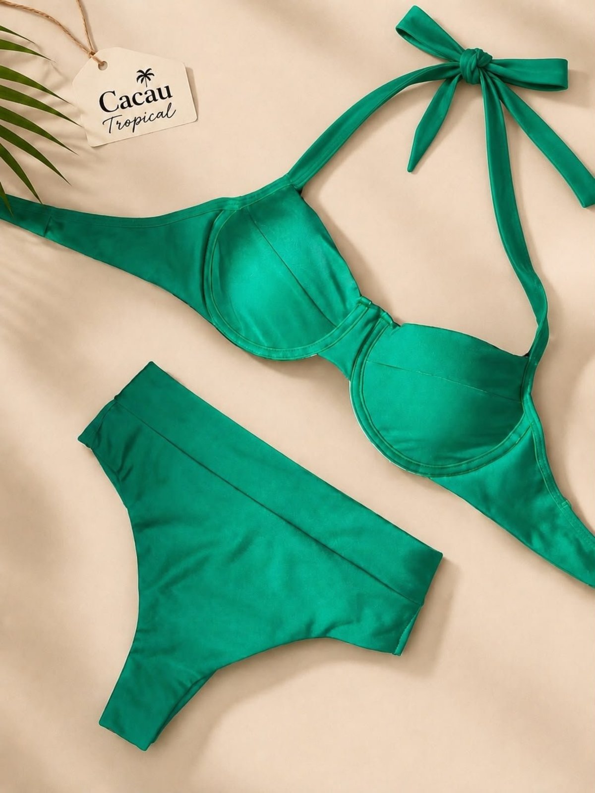Biquíni Verde Feminino Meia Taça com Bojo Premium Alta Sustentação Moda Praia Cacau Tropical
