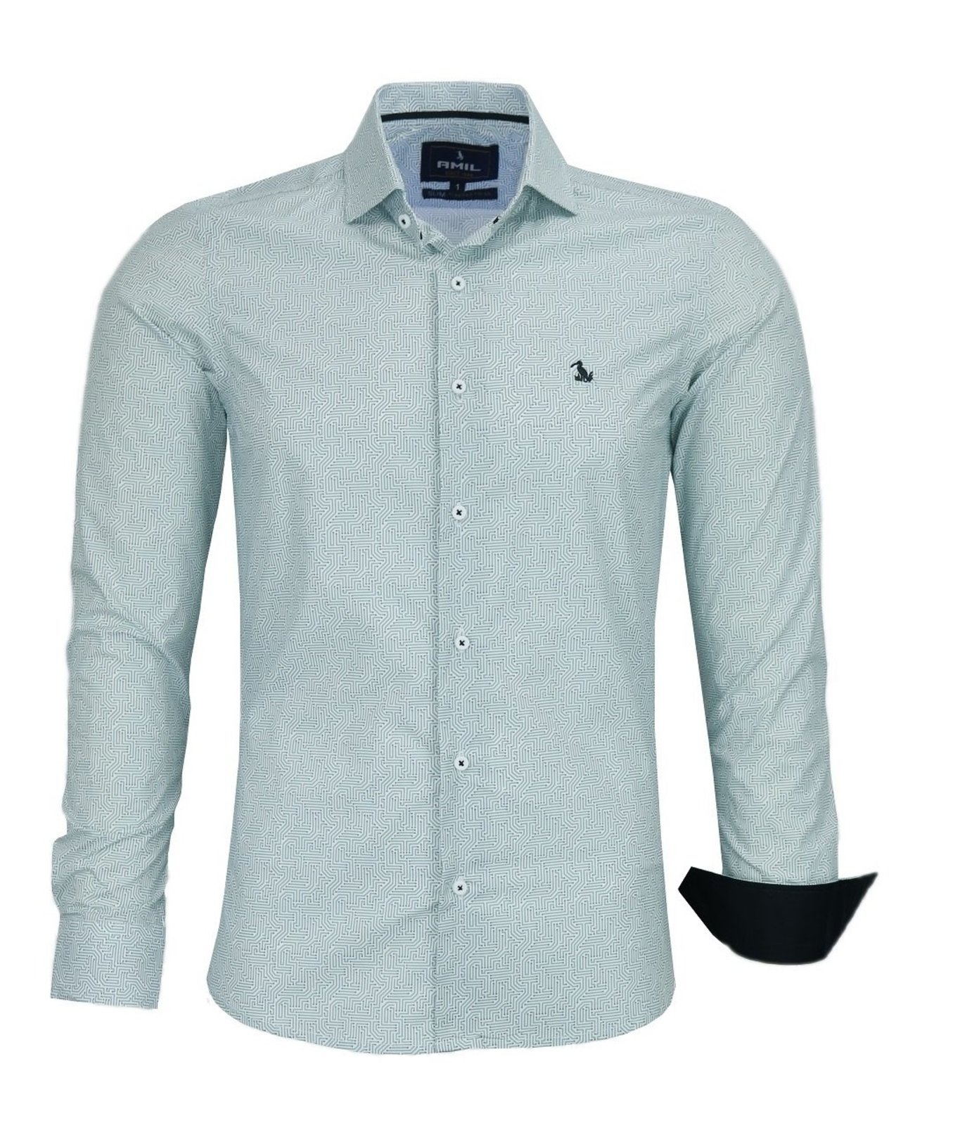 Camisa Amil Slim Estampado Algodão FIO60 Woody Luxo Manga Longa Cor12