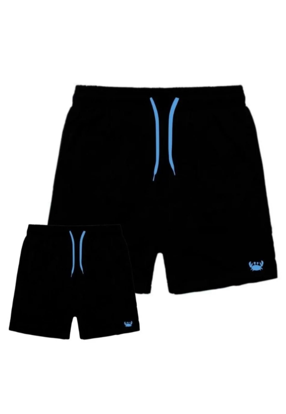 Kit Short Bermudas Tal Pai Tal Filho Relaxado Moda Praia Masculina Detalhe Azul