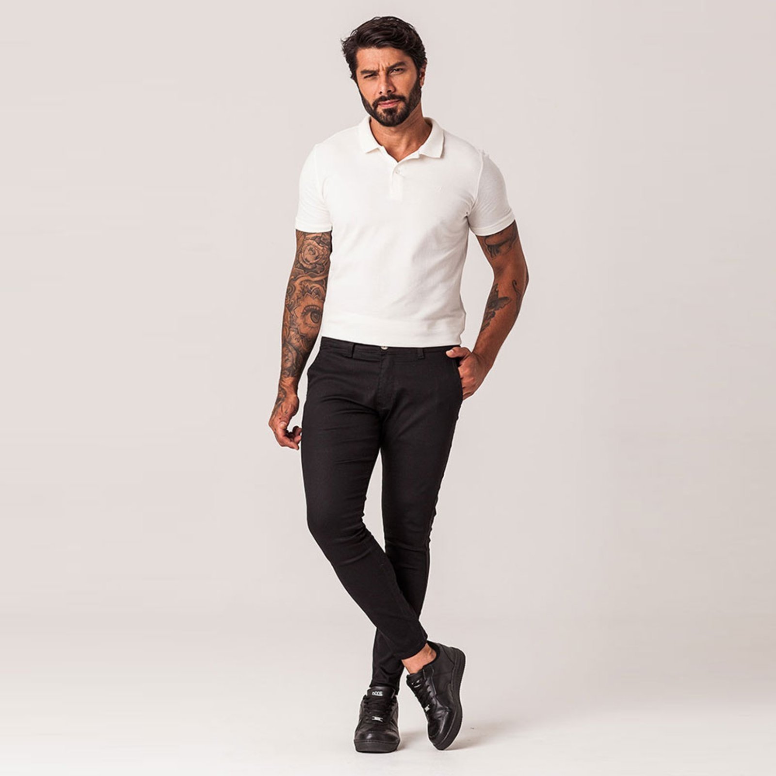 Calça Chino Preta Sarja Masculina Zune Preto