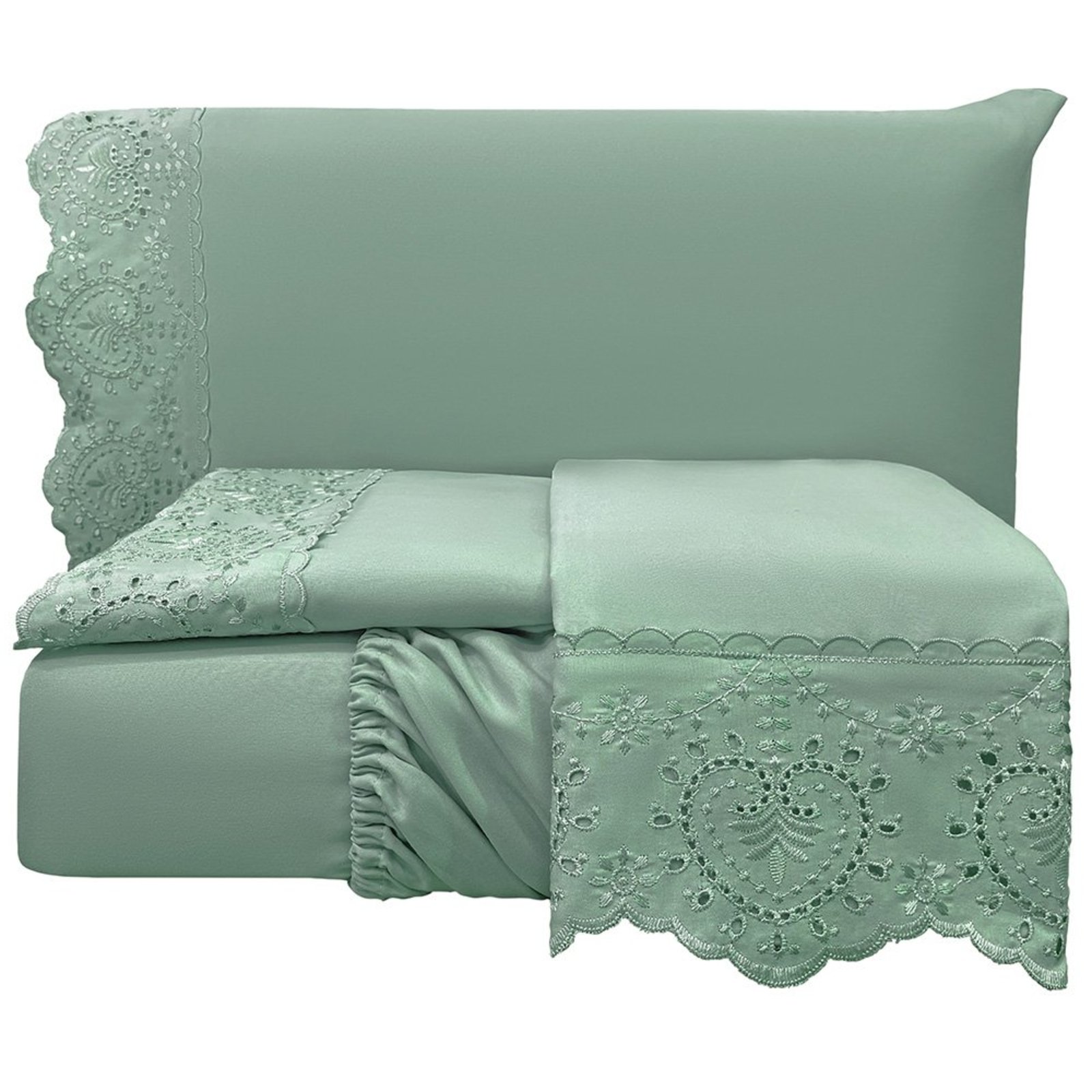 Jogo de Cama Lençol King Nupcial Percal 300 Fios 4 Peças - Verde - 100% Poliéster