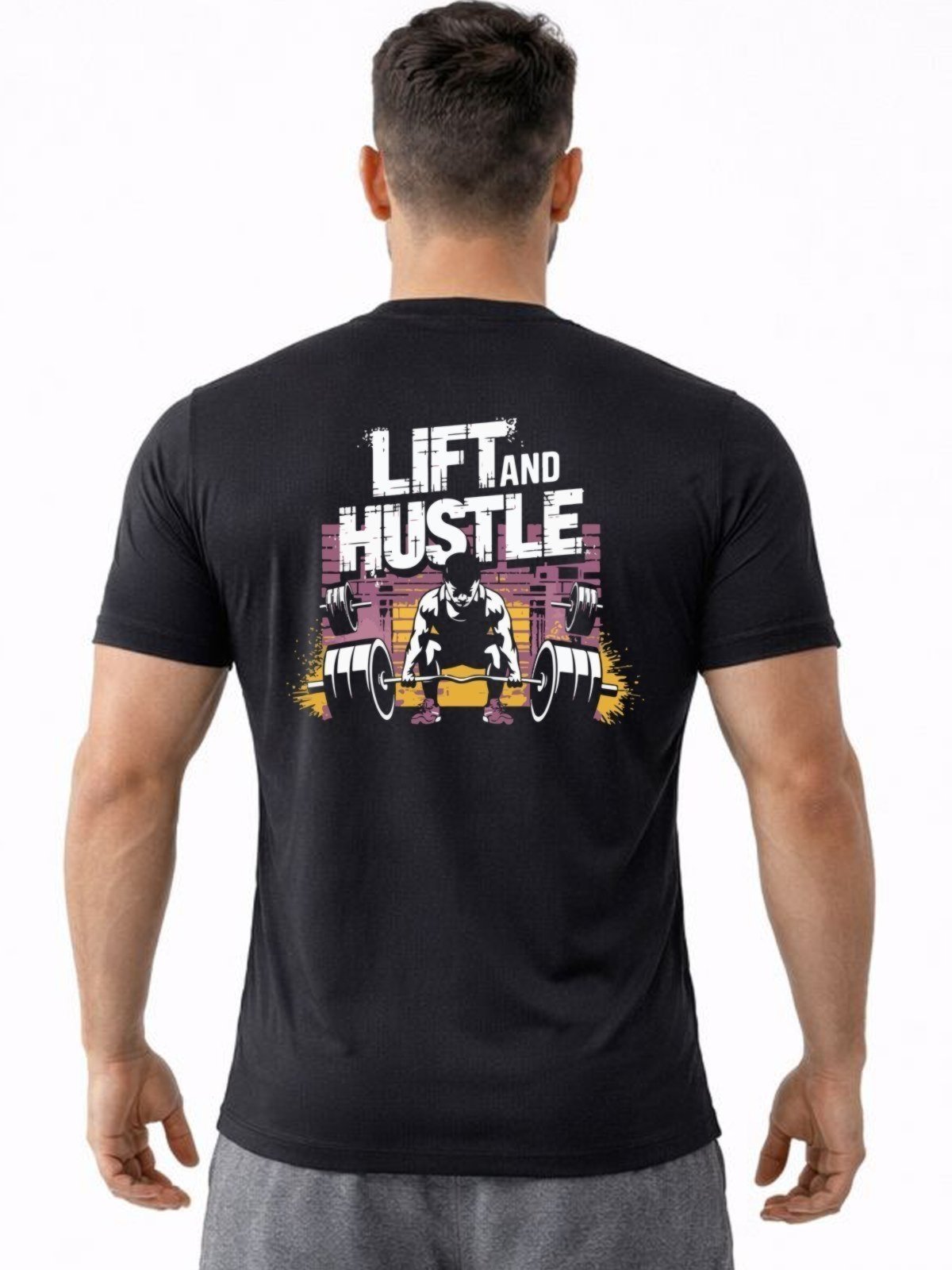 Camiseta Masculina Dry Fit Premium – Academia e Treino Barra Arredondada Longline Estampa Hustle