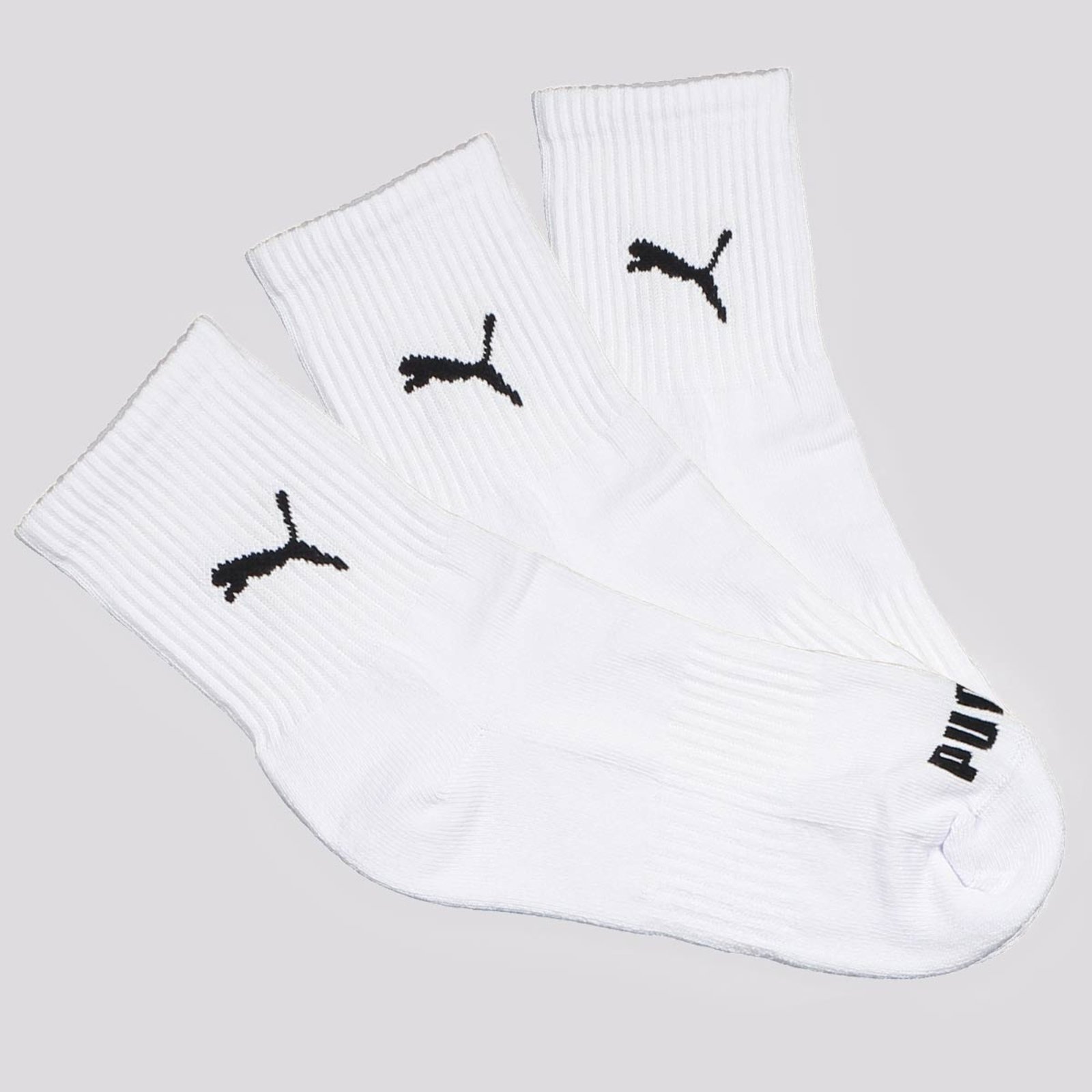 Vista 2 Kit Meia Puma Esportiva Cano Médio 3 Pares Branca branco Puma branco