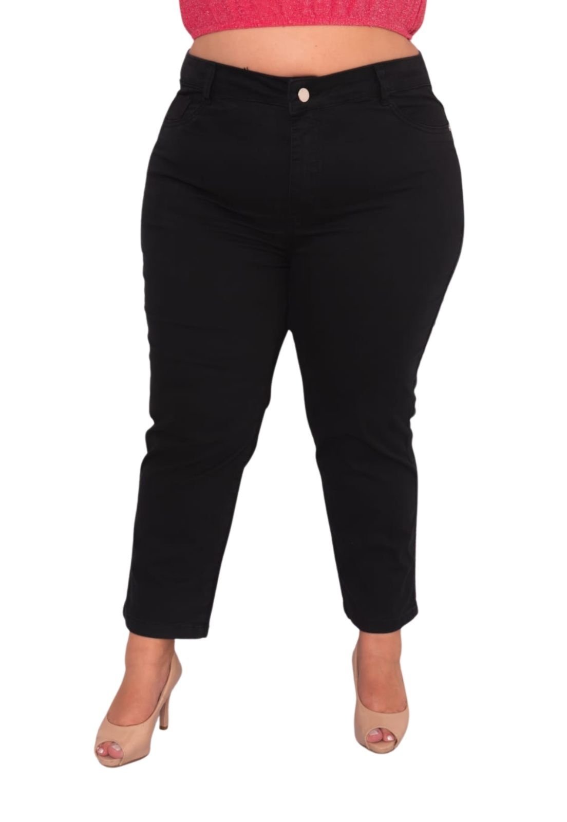 Calça Capri Preta Sarja Feminina Plus Size Alleppo Jeans