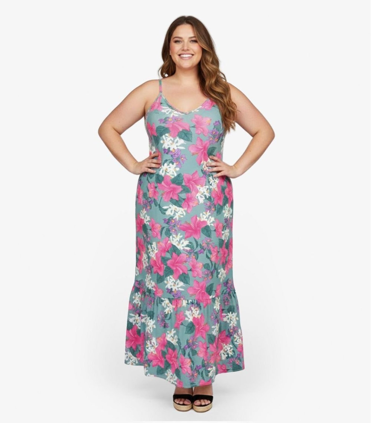 Vista 2 Vestido Longo Feminino Estampado Select verde Select verde