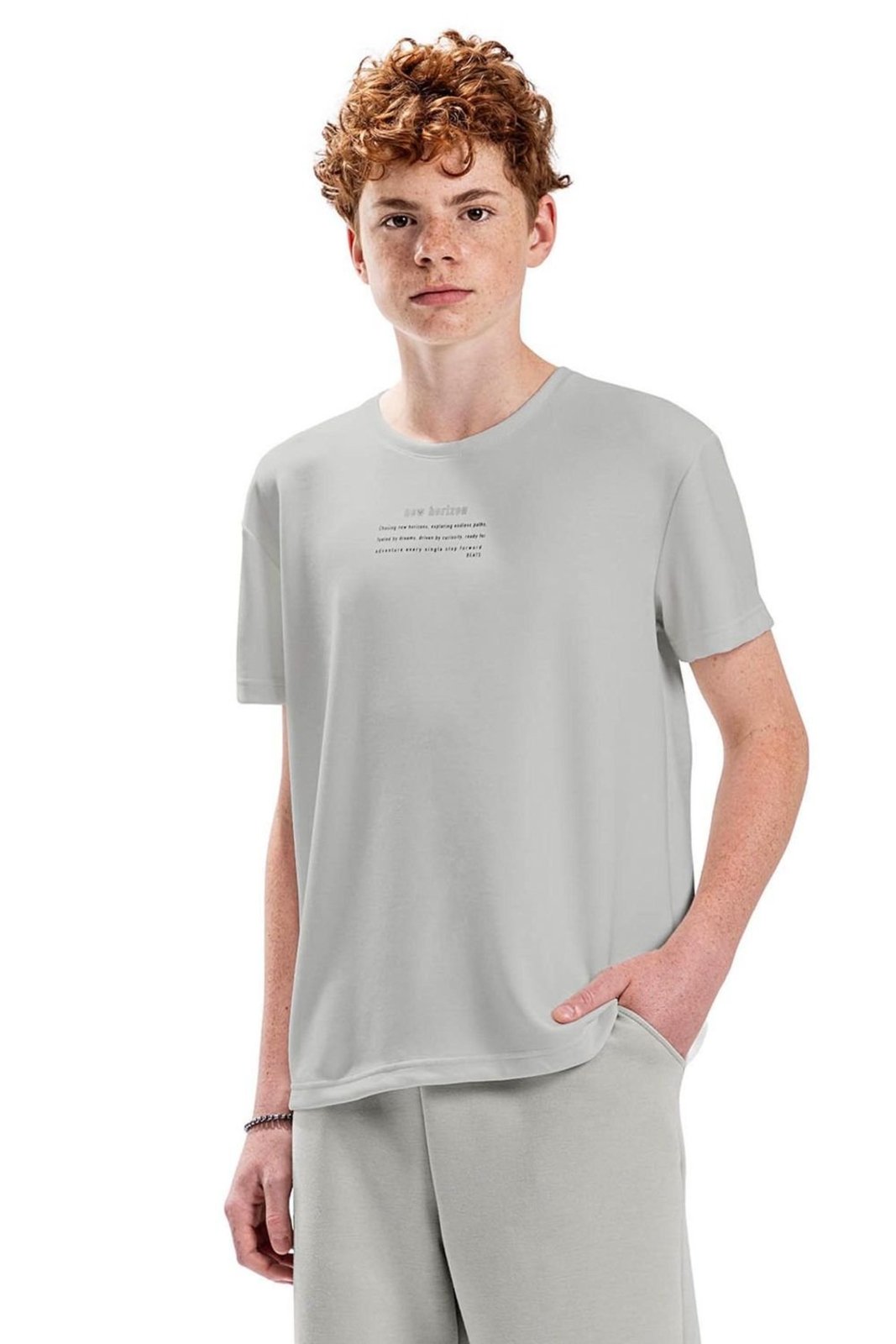 Infantil - Camiseta Juvenil Menino Modal Elian Beats Bege
