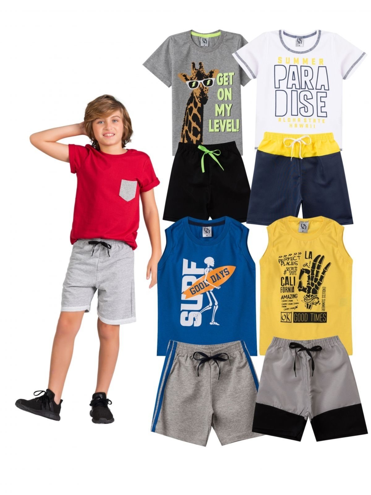 Vista 2 Infantil - Kit Sortido Platinum 8 Peças de Roupas Infantis Masculino Verão- 4 Camisas + 4 Shorts PLATINUM KIDS multicolorido PLATINUM KIDS multicolorido