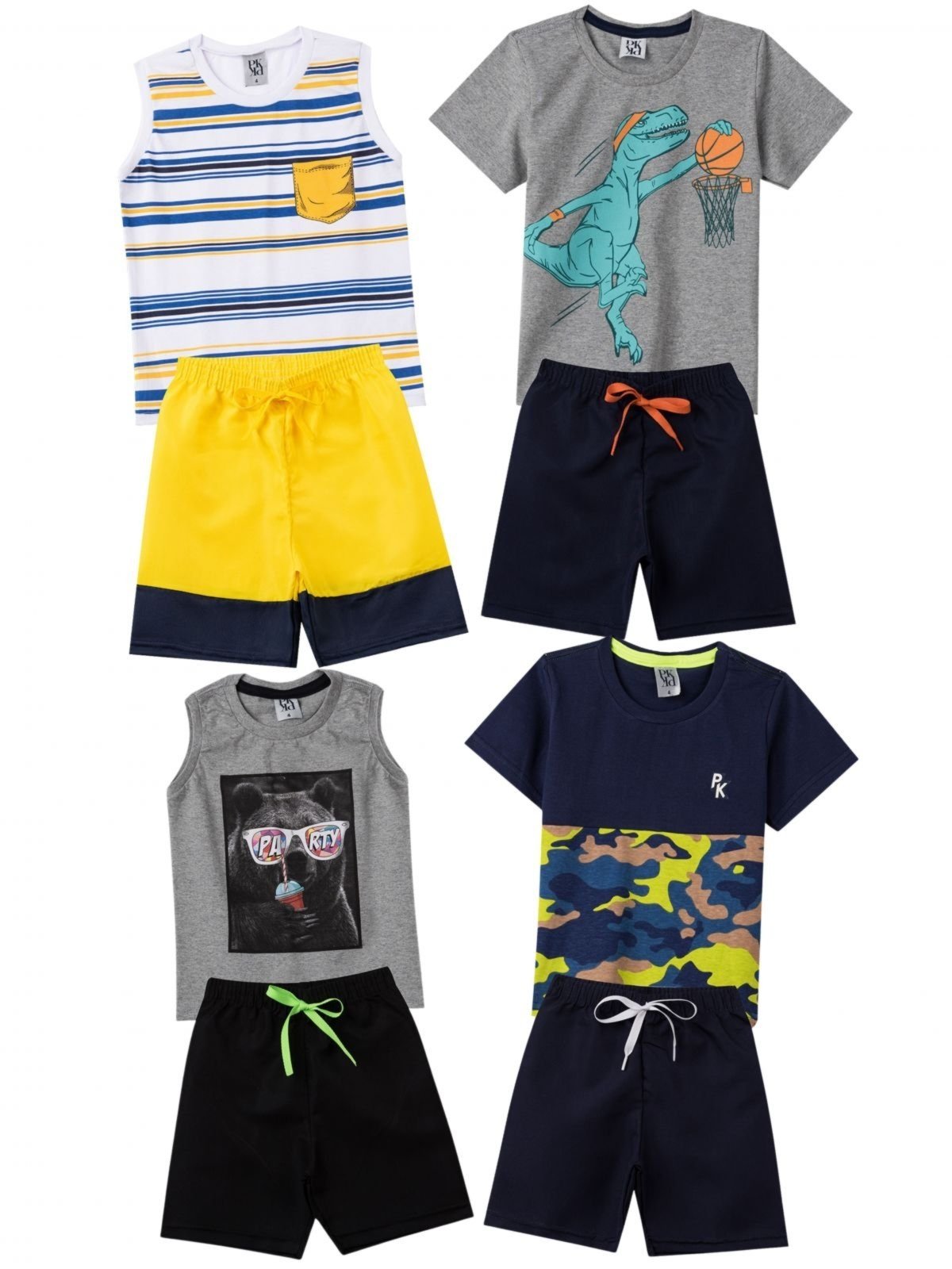Vista 3 Infantil - Kit Sortido Platinum 8 Peças de Roupas Infantis Masculino Verão- 4 Camisas + 4 Shorts PLATINUM KIDS multicolorido PLATINUM KIDS multicolorido