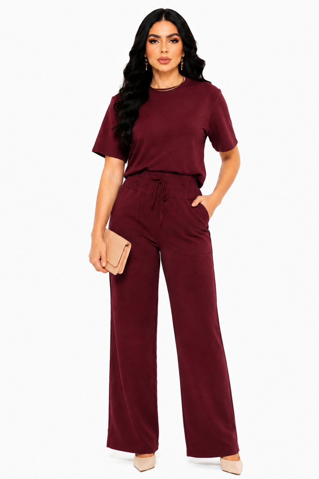 Conjunto Moletinho D Bell Outlet Fashion Comfy Chic Vinho