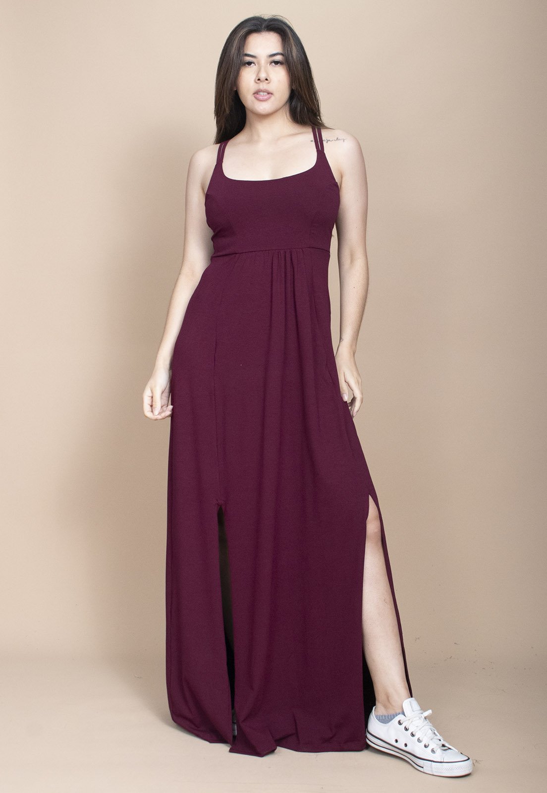 Vestido Cabanafree Longo Malha Bordô