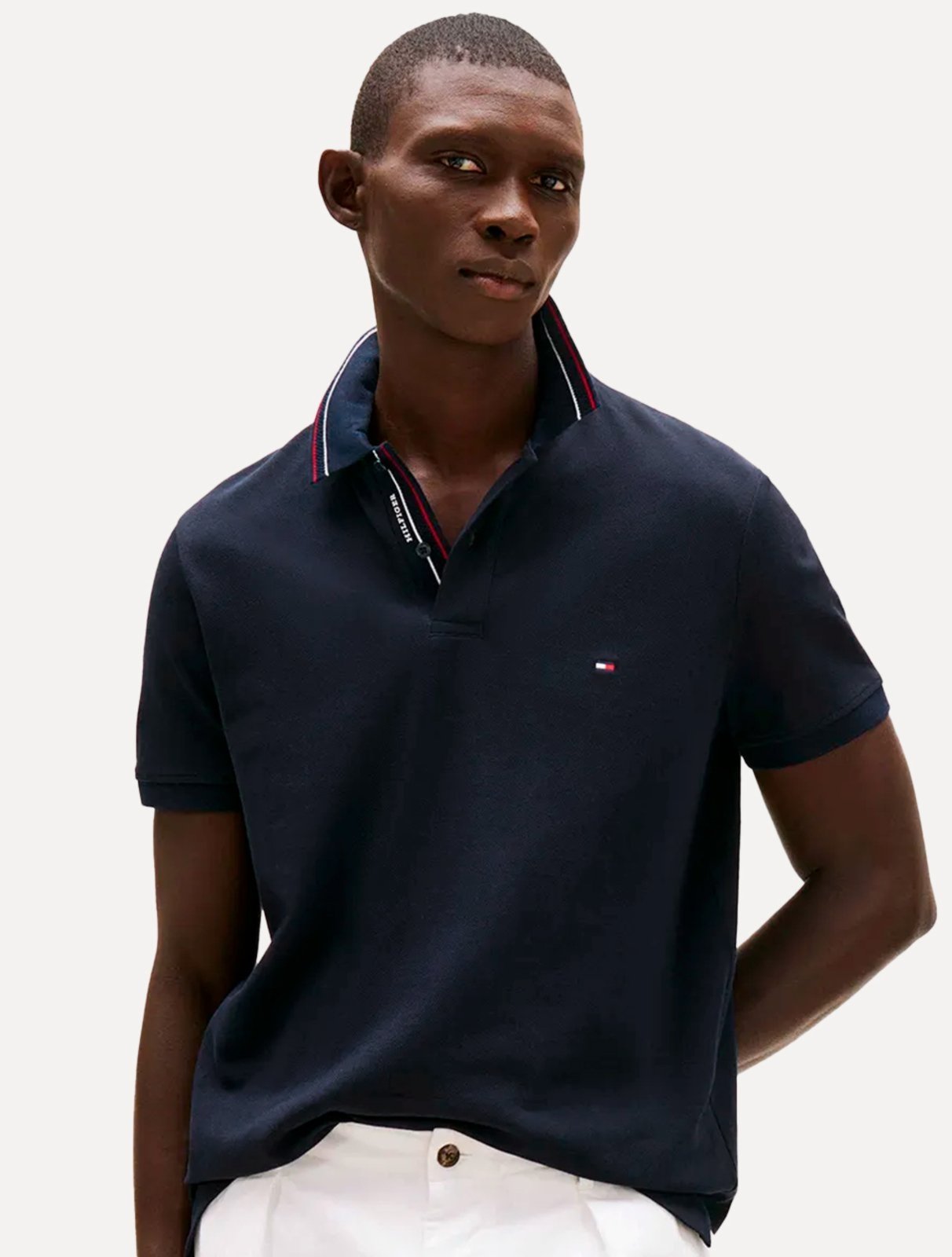 Polo Tommy Hilfiger Masculina Regular Placket Interest Azul Marinho