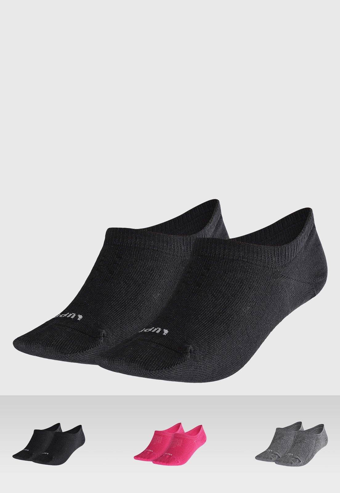 Vista 2 Kit 3 Pares de Meia Feminina Lupo Sapatilha AF Sport preto Lupo preto