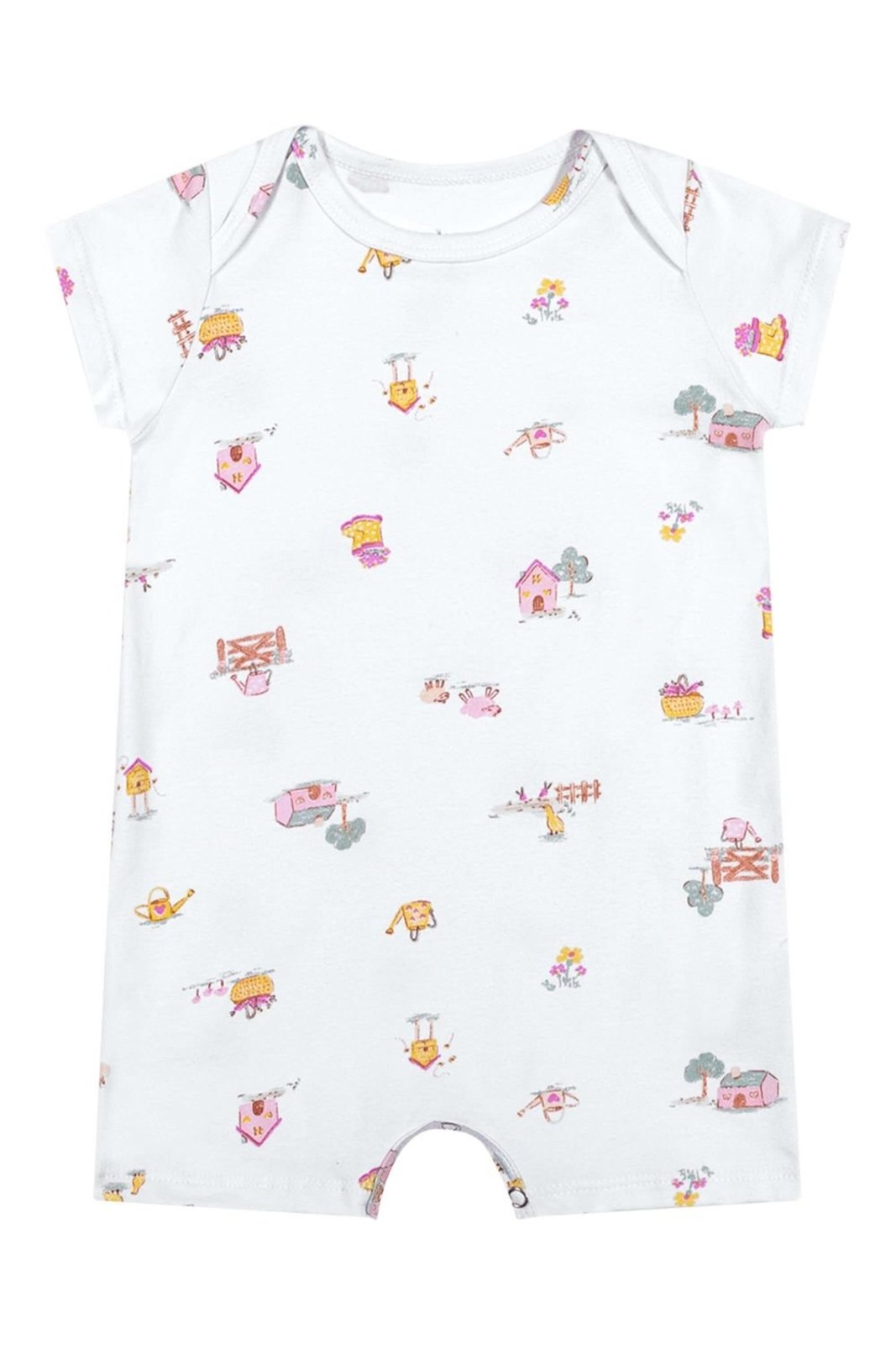 Infantil - Macaquinho Menina Curto Estampado Elian Branco